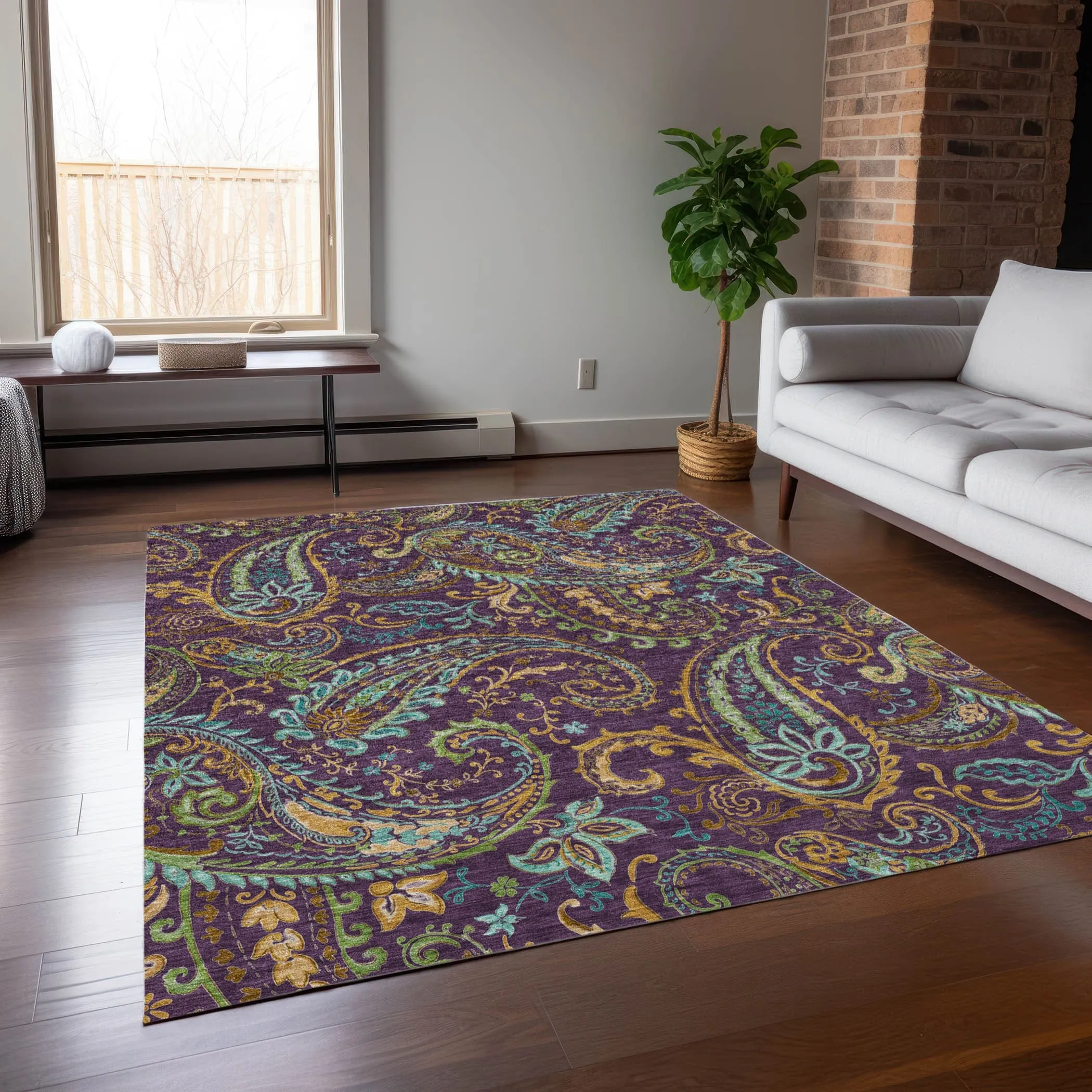 Machine Washable Indoor/ Outdoor Paisley Chantille Rug