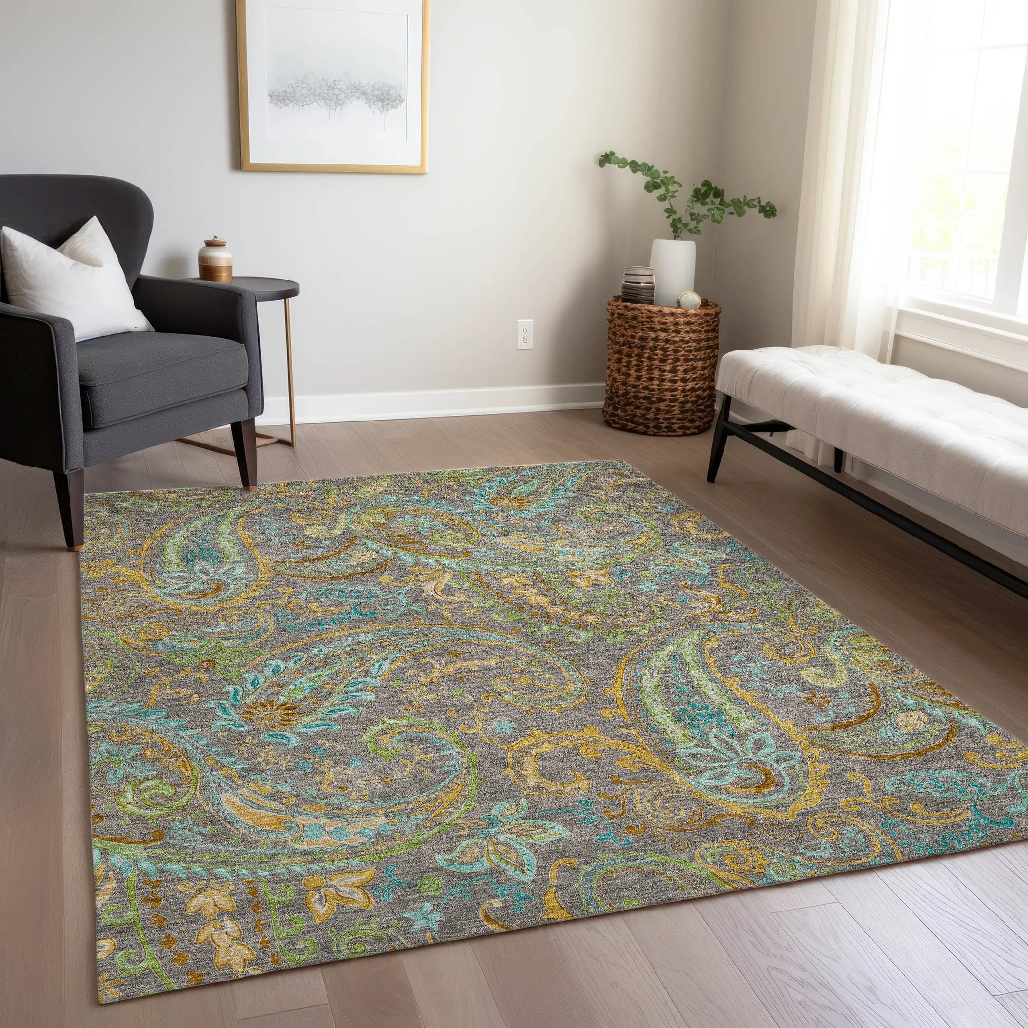 Machine Washable Indoor/ Outdoor Paisley Chantille Rug