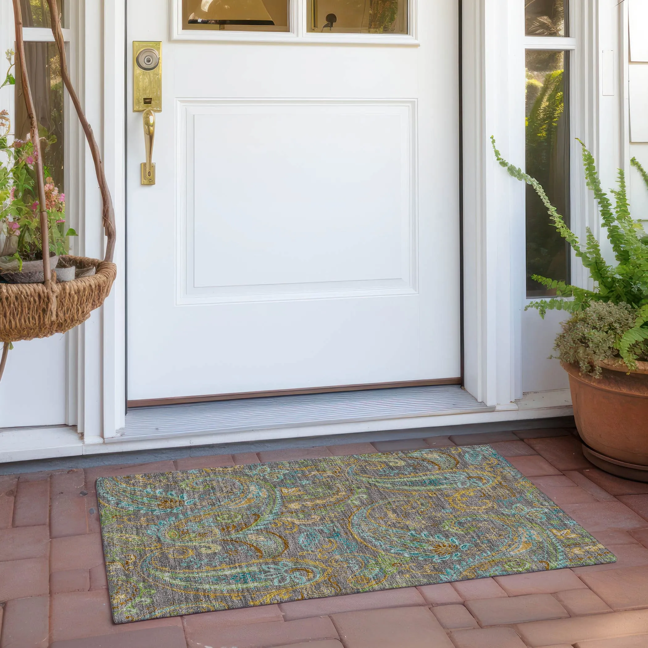 Machine Washable Indoor/ Outdoor Paisley Chantille Rug