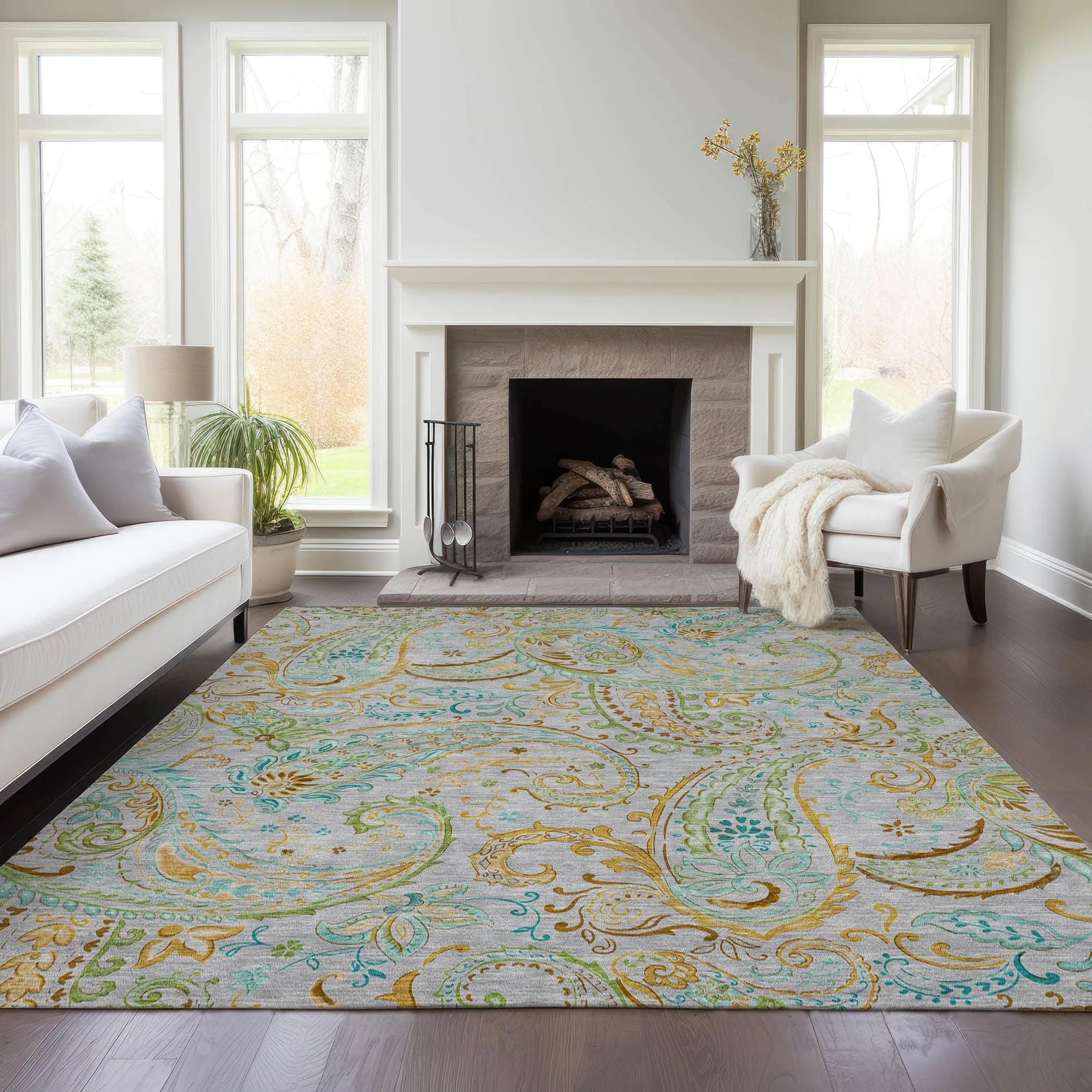 Machine Washable Indoor/ Outdoor Paisley Chantille Rug