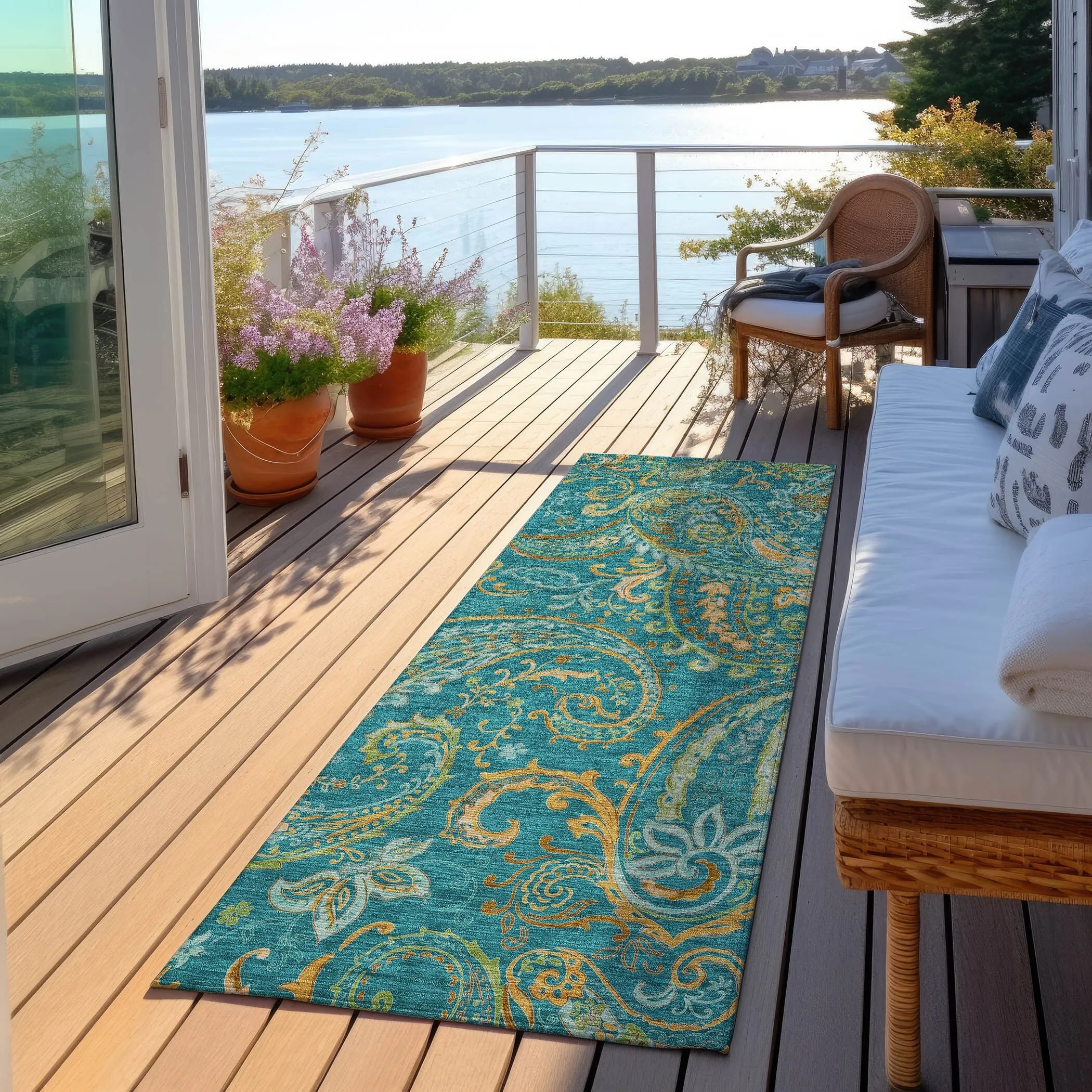 Machine Washable Indoor/ Outdoor Paisley Chantille Rug