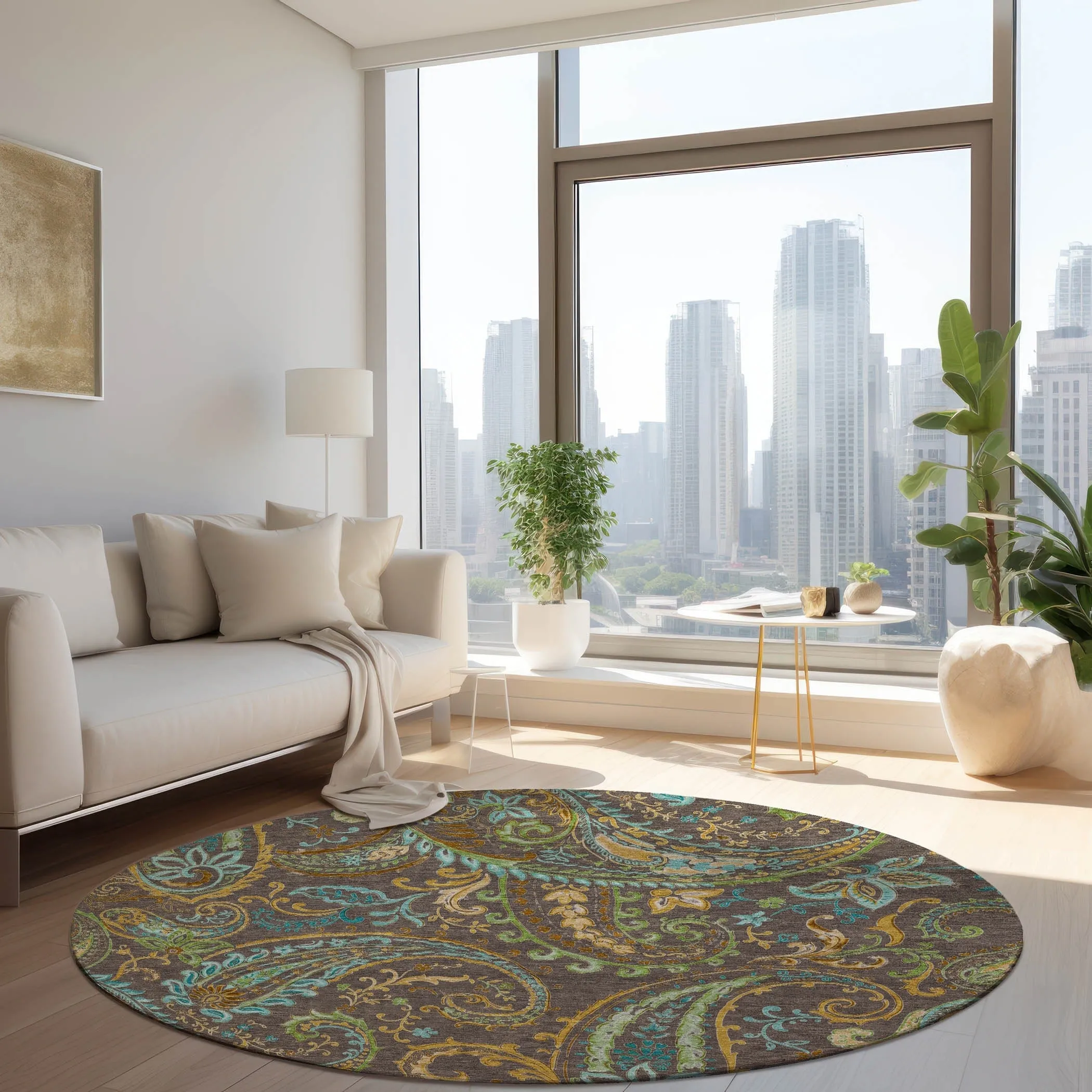 Machine Washable Indoor/ Outdoor Paisley Chantille Rug