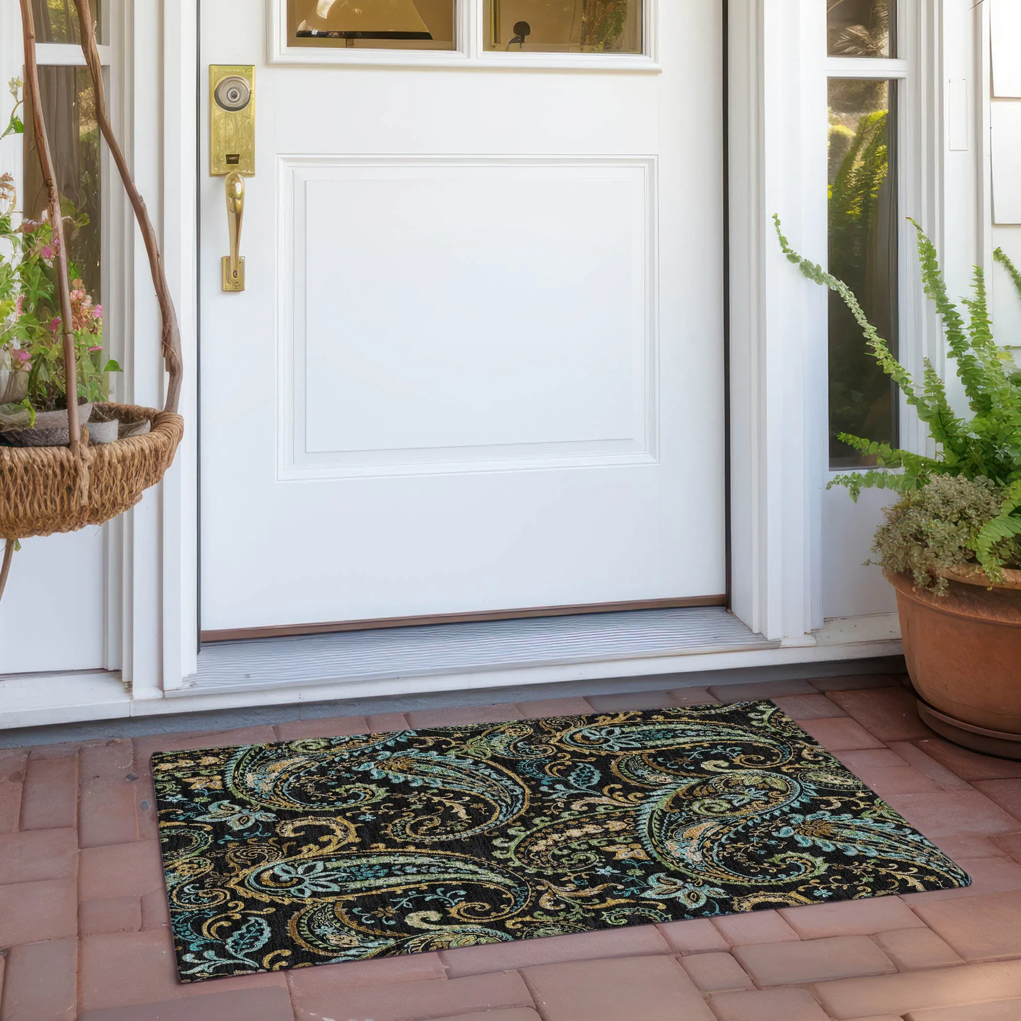 Machine Washable Indoor/ Outdoor Paisley Chantille Rug