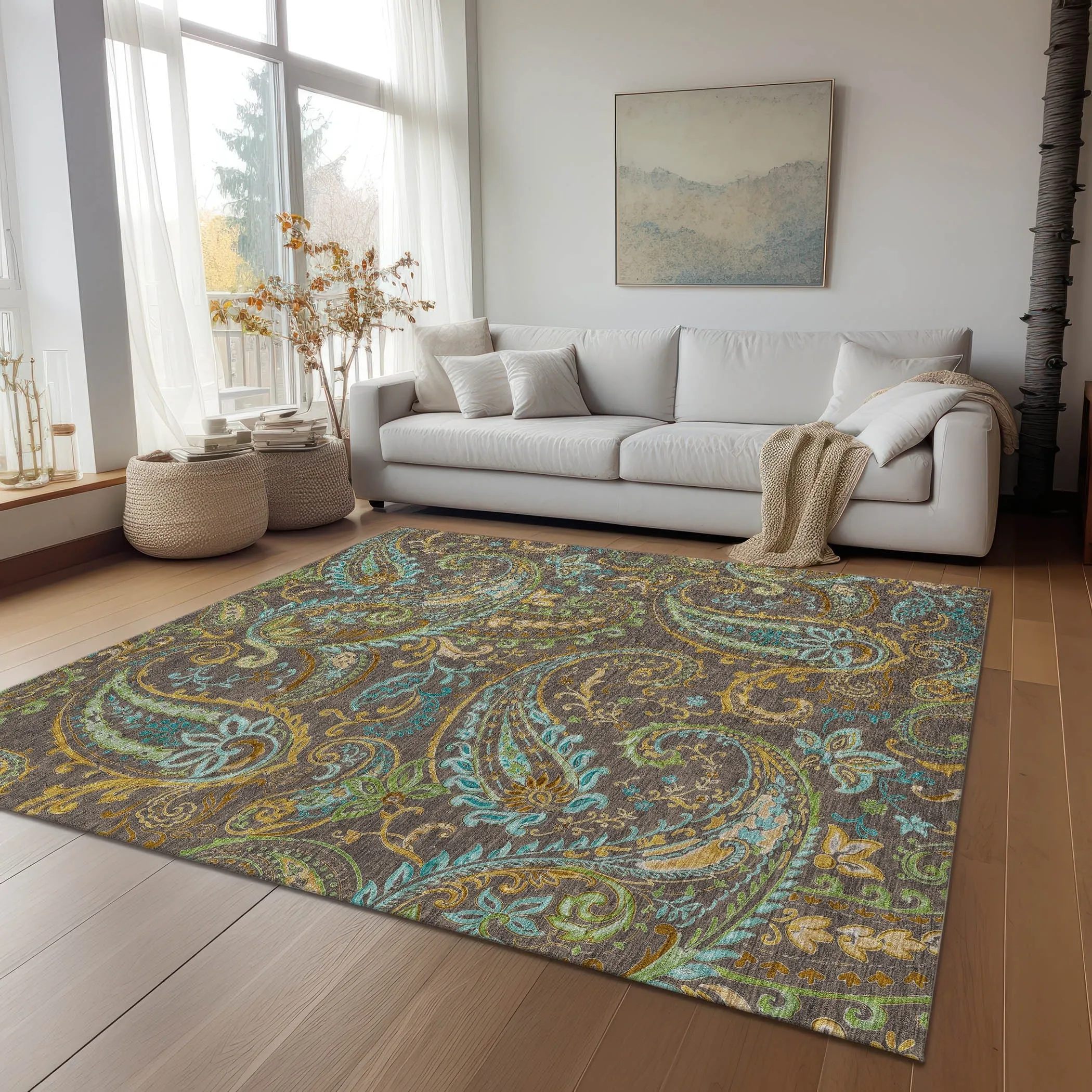 Machine Washable Indoor/ Outdoor Paisley Chantille Rug