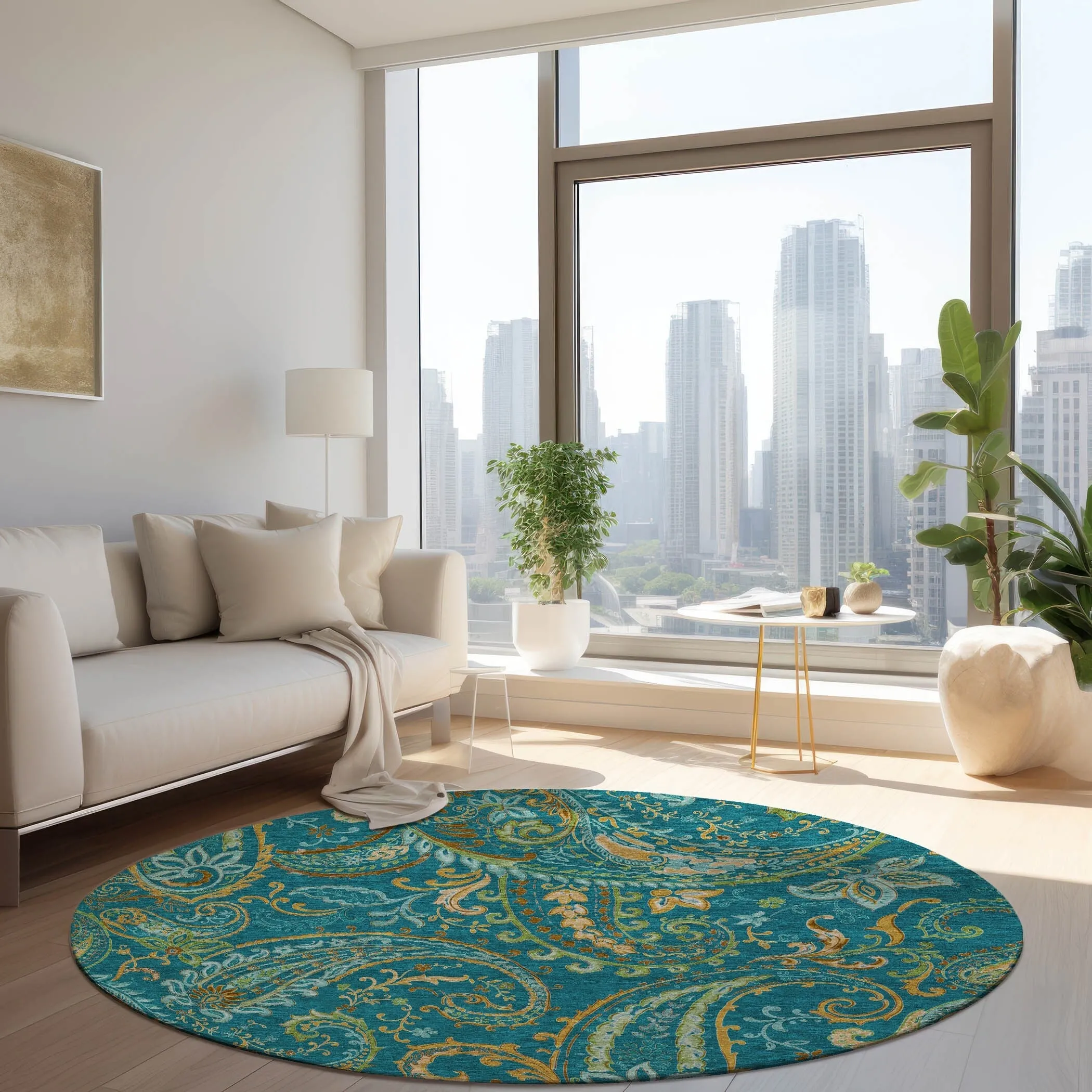 Machine Washable Indoor/ Outdoor Paisley Chantille Rug