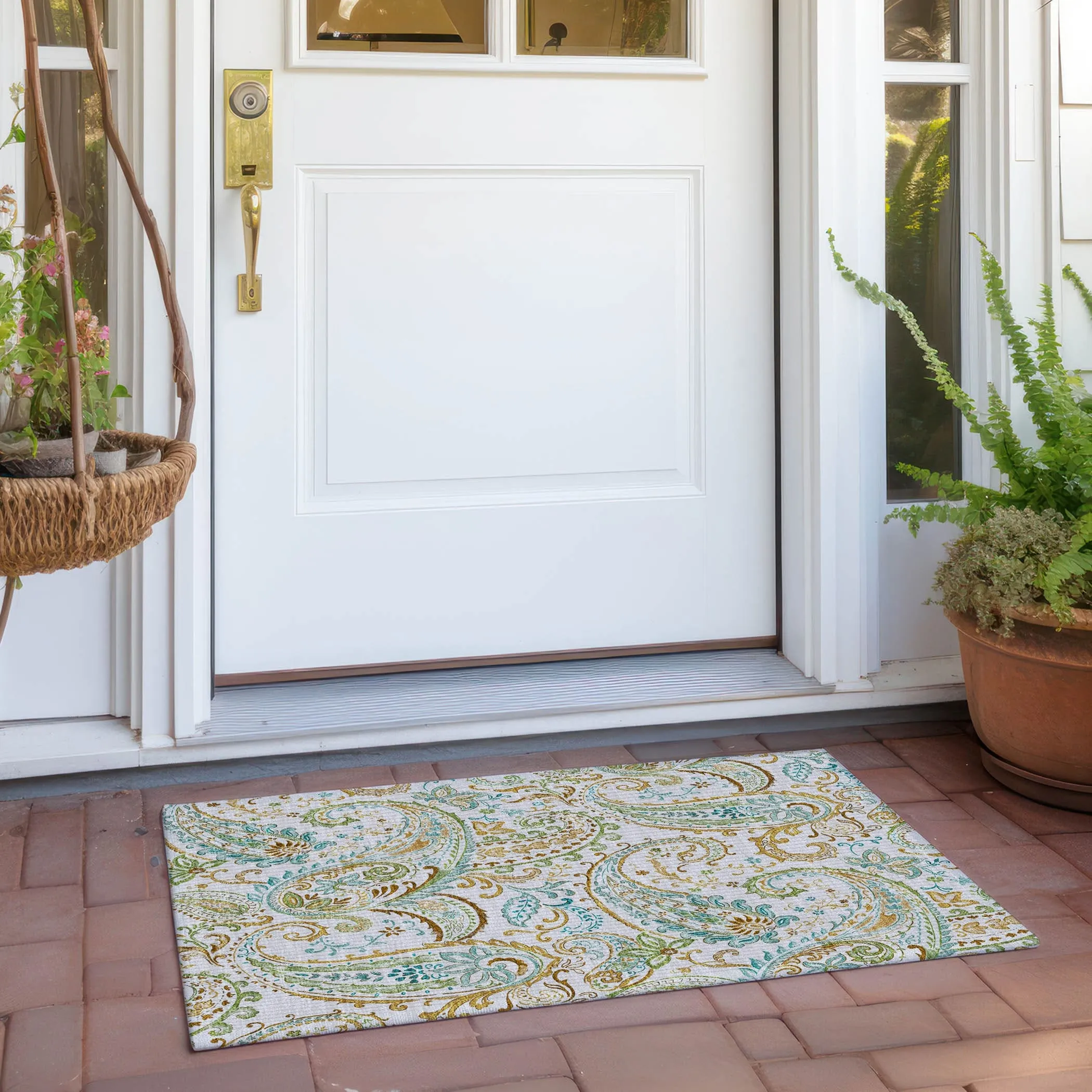 Machine Washable Indoor/ Outdoor Paisley Chantille Rug