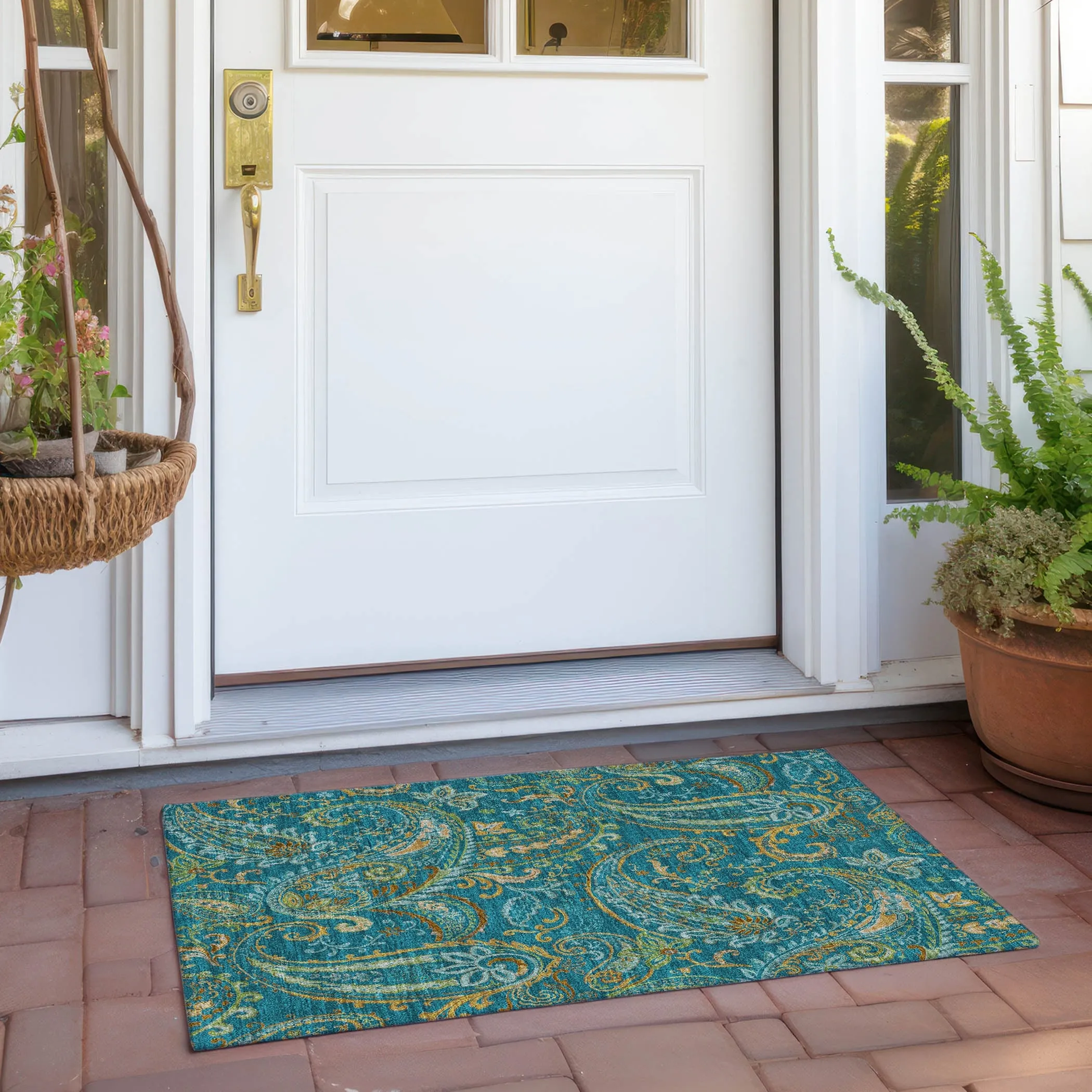 Machine Washable Indoor/ Outdoor Paisley Chantille Rug