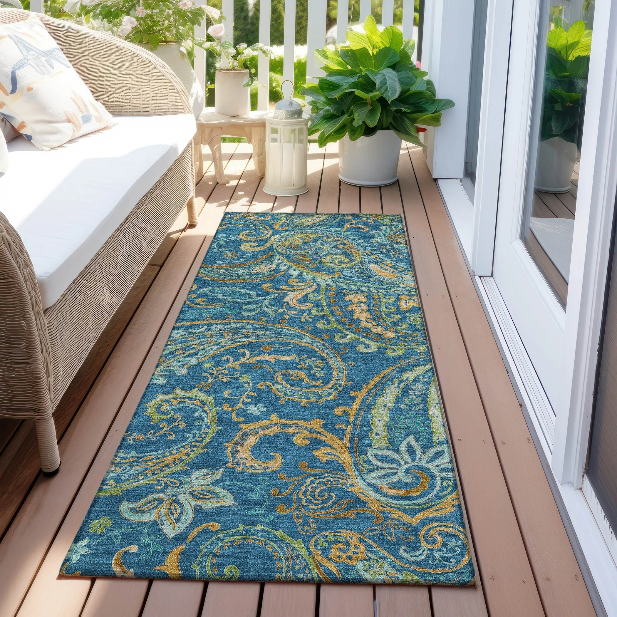 Machine Washable Indoor/ Outdoor Paisley Chantille Rug