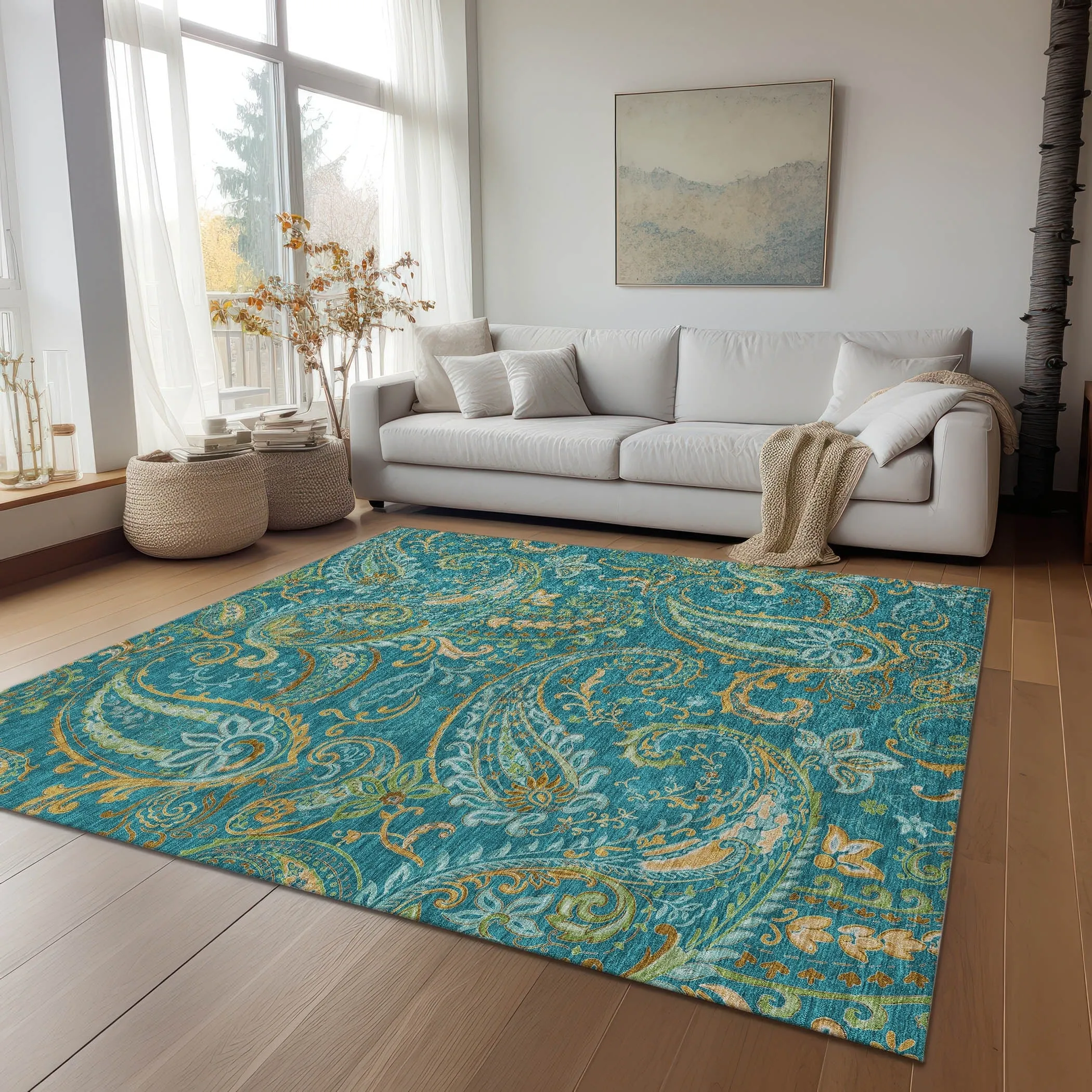 Machine Washable Indoor/ Outdoor Paisley Chantille Rug