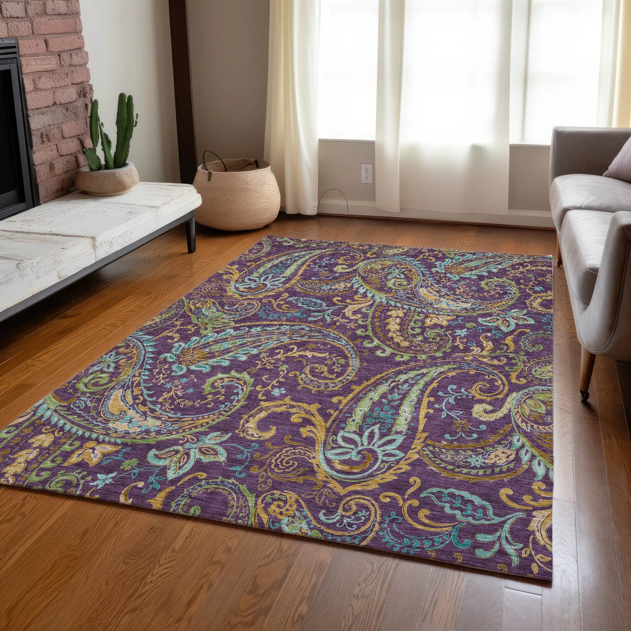 Machine Washable Indoor/ Outdoor Paisley Chantille Rug