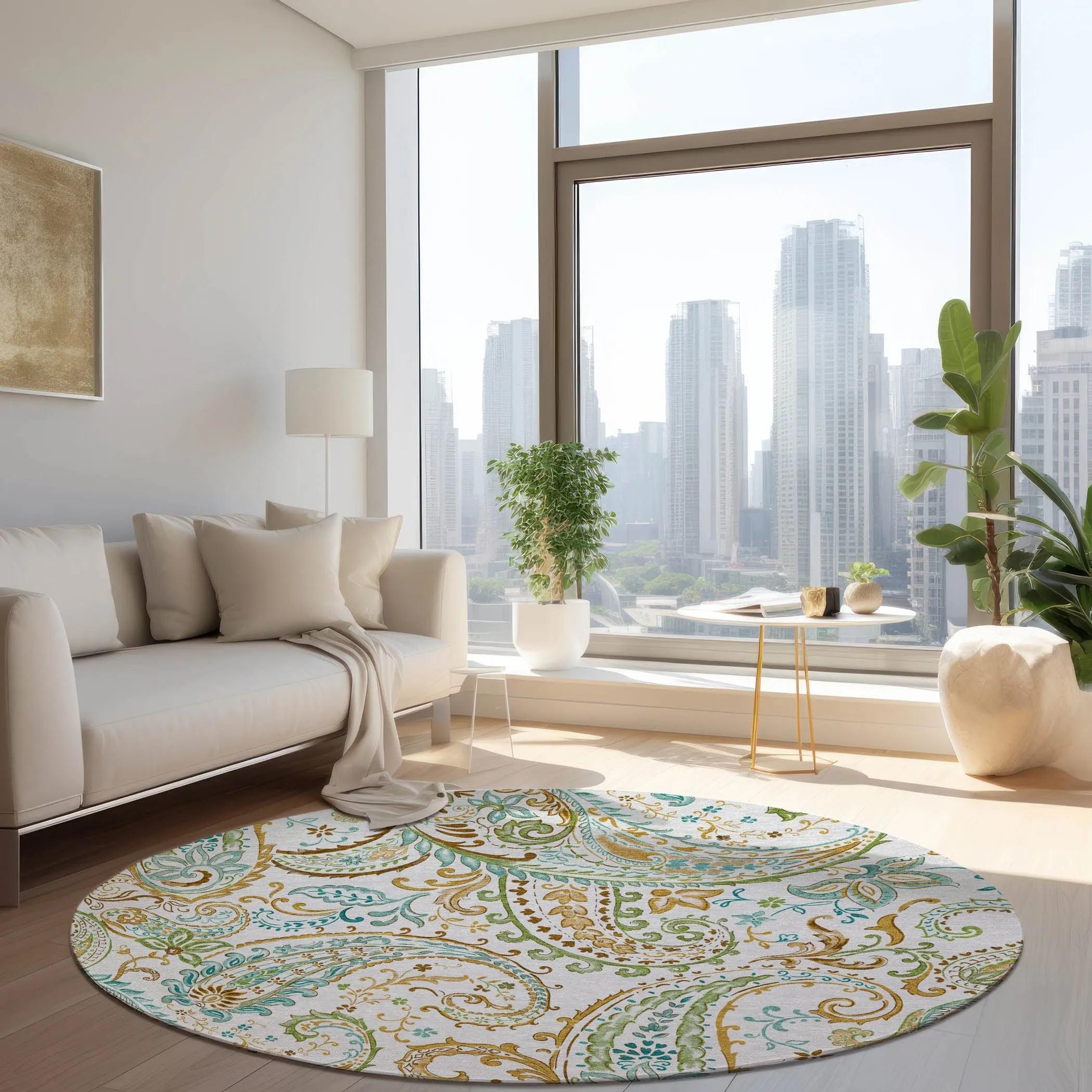 Machine Washable Indoor/ Outdoor Paisley Chantille Rug