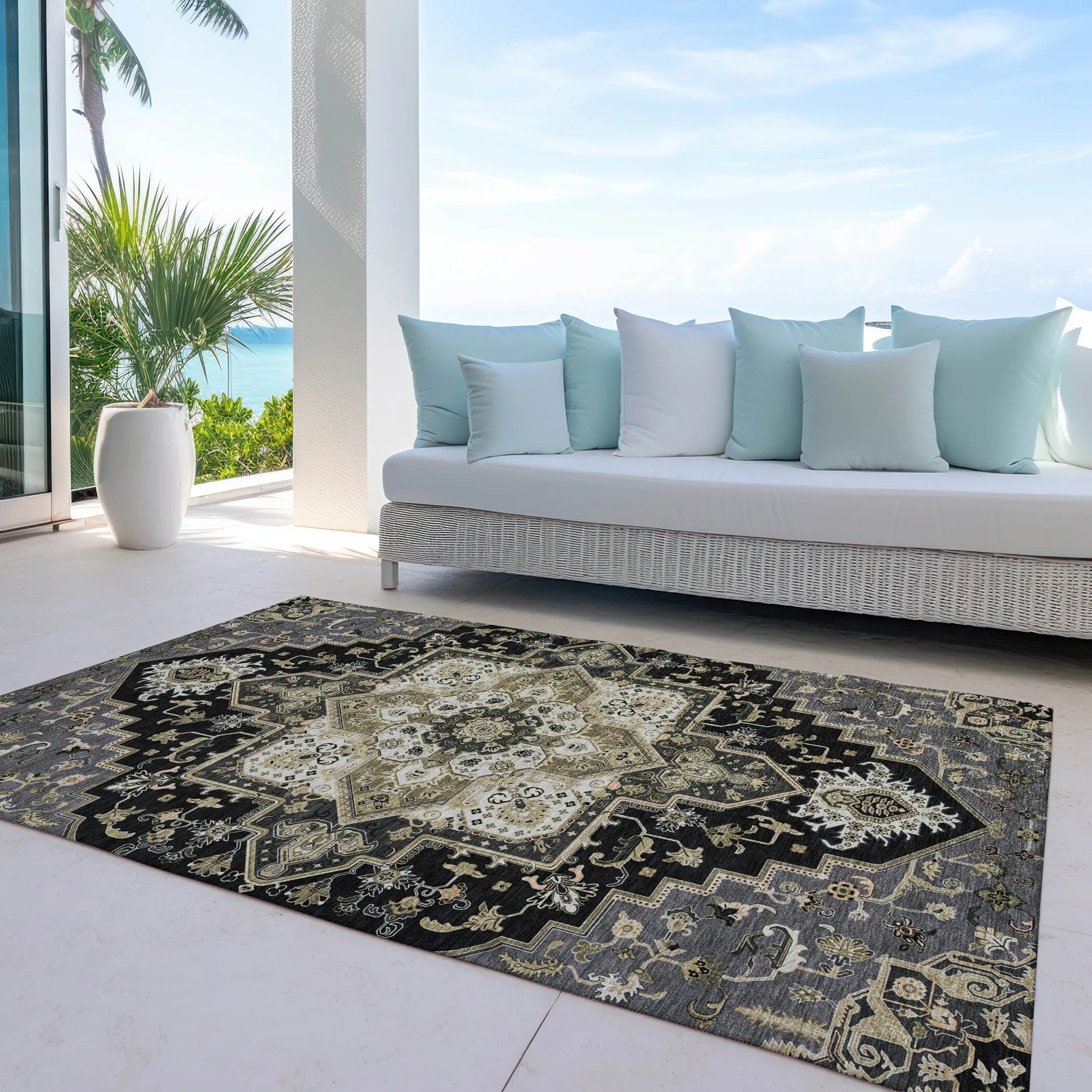 Machine Washable Indoor/ Outdoor Persian Traditional Chantille Rug