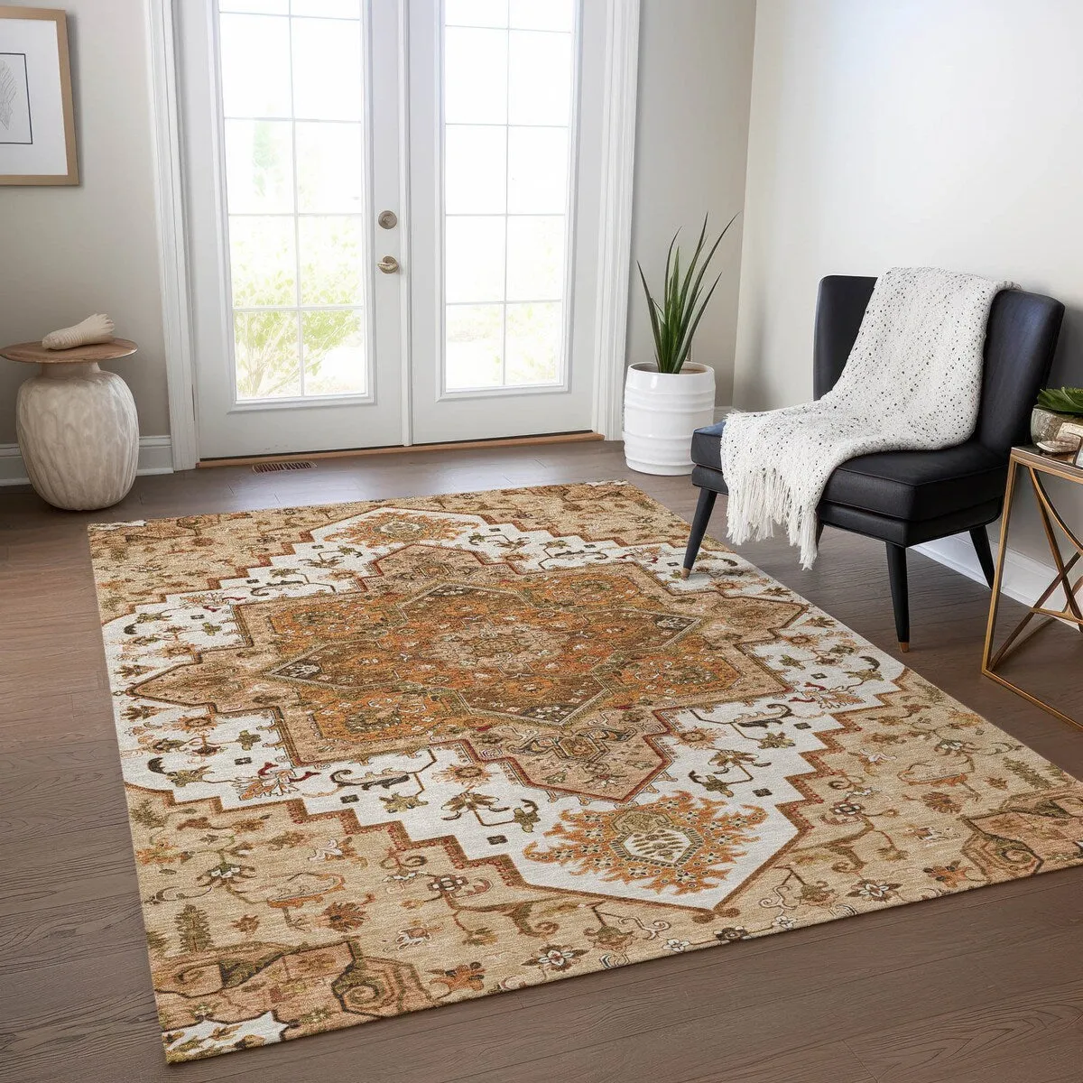 Machine Washable Indoor/ Outdoor Persian Traditional Chantille Rug