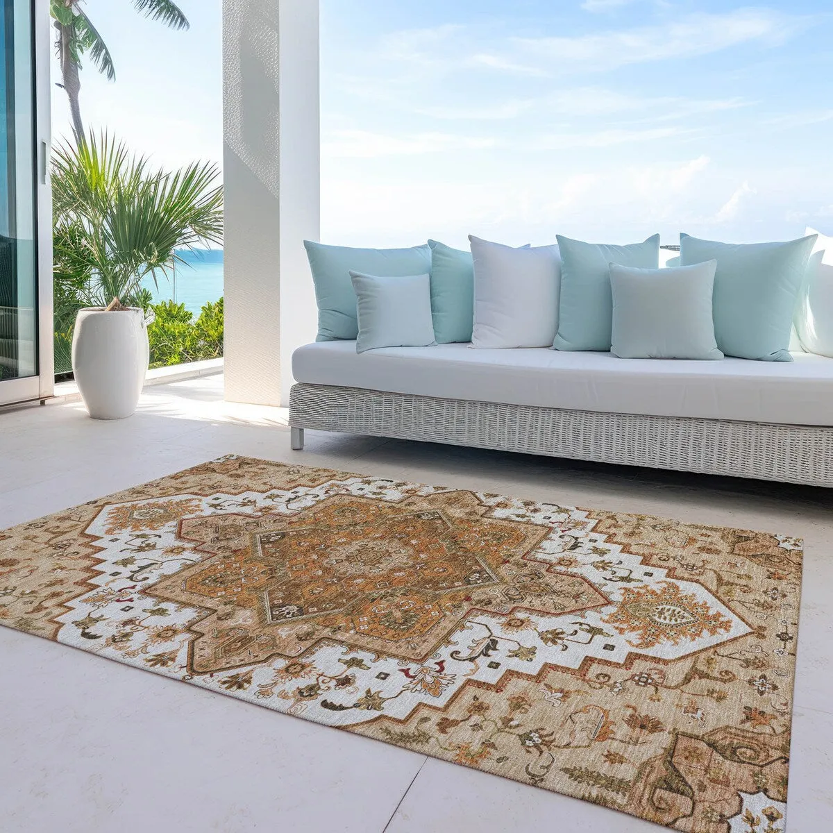 Machine Washable Indoor/ Outdoor Persian Traditional Chantille Rug