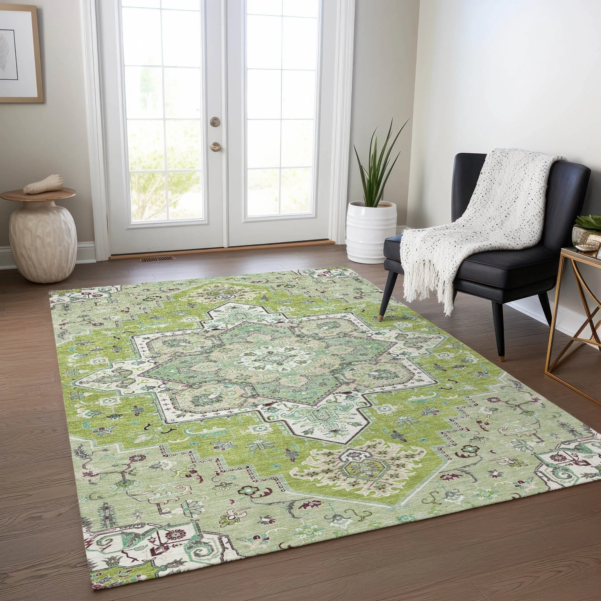 Machine Washable Indoor/ Outdoor Persian Traditional Chantille Rug