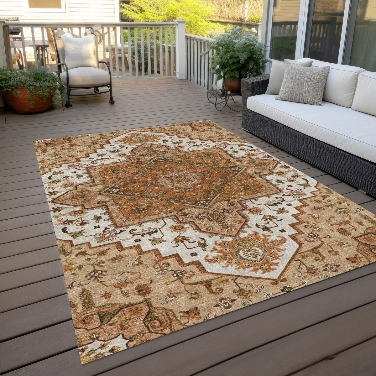 Machine Washable Indoor/ Outdoor Persian Traditional Chantille Rug