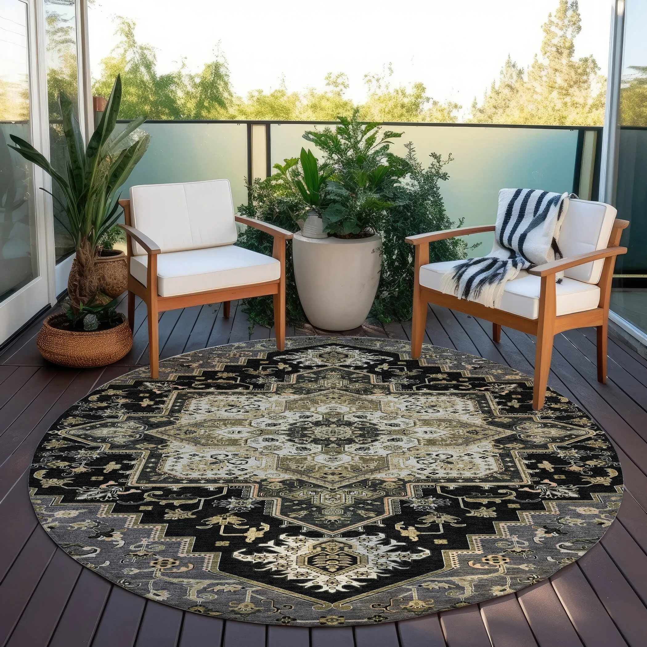 Machine Washable Indoor/ Outdoor Persian Traditional Chantille Rug