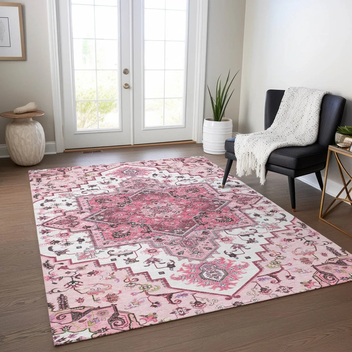 Machine Washable Indoor/ Outdoor Persian Traditional Chantille Rug