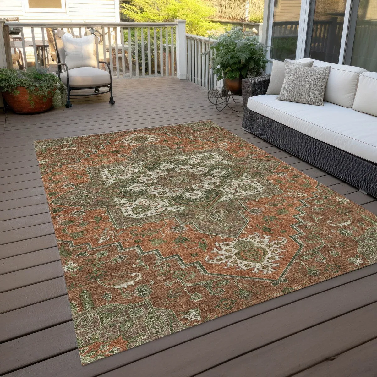 Machine Washable Indoor/ Outdoor Persian Traditional Chantille Rug