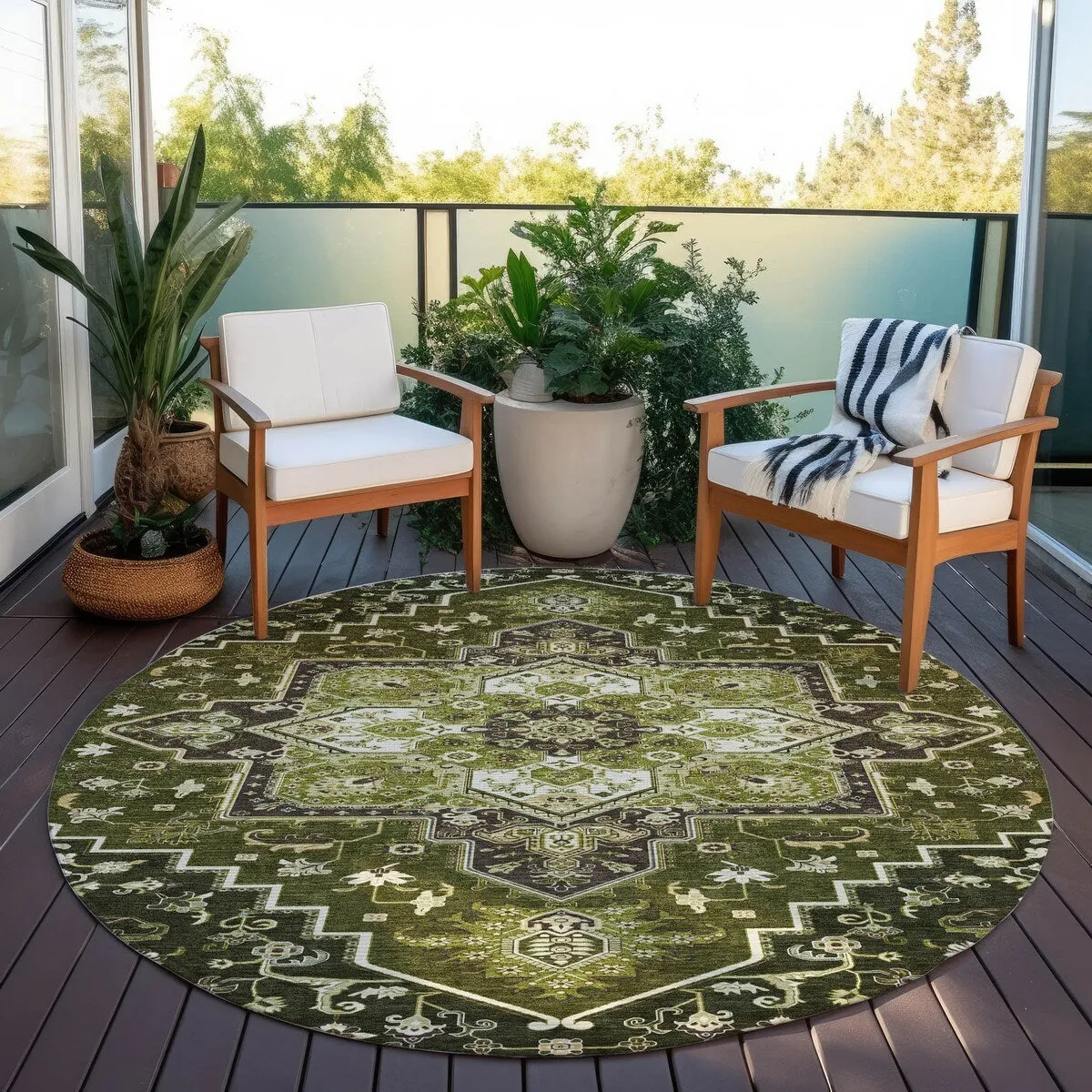 Machine Washable Indoor/ Outdoor Persian Traditional Chantille Rug