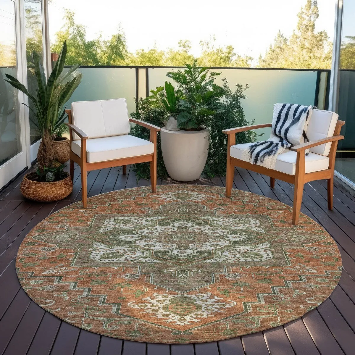 Machine Washable Indoor/ Outdoor Persian Traditional Chantille Rug
