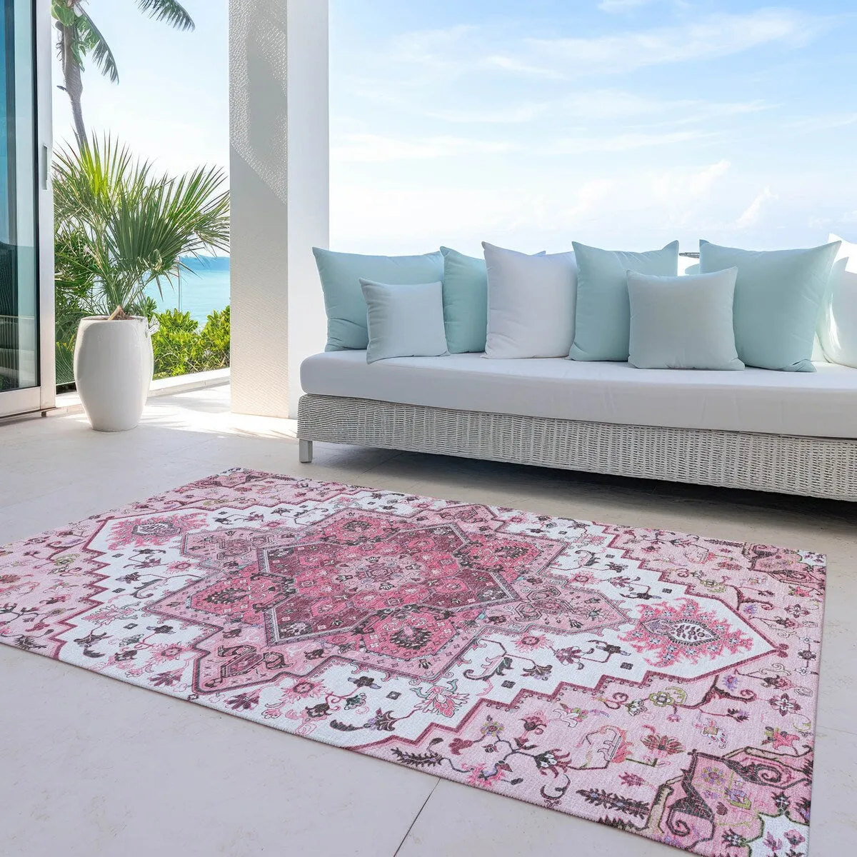 Machine Washable Indoor/ Outdoor Persian Traditional Chantille Rug