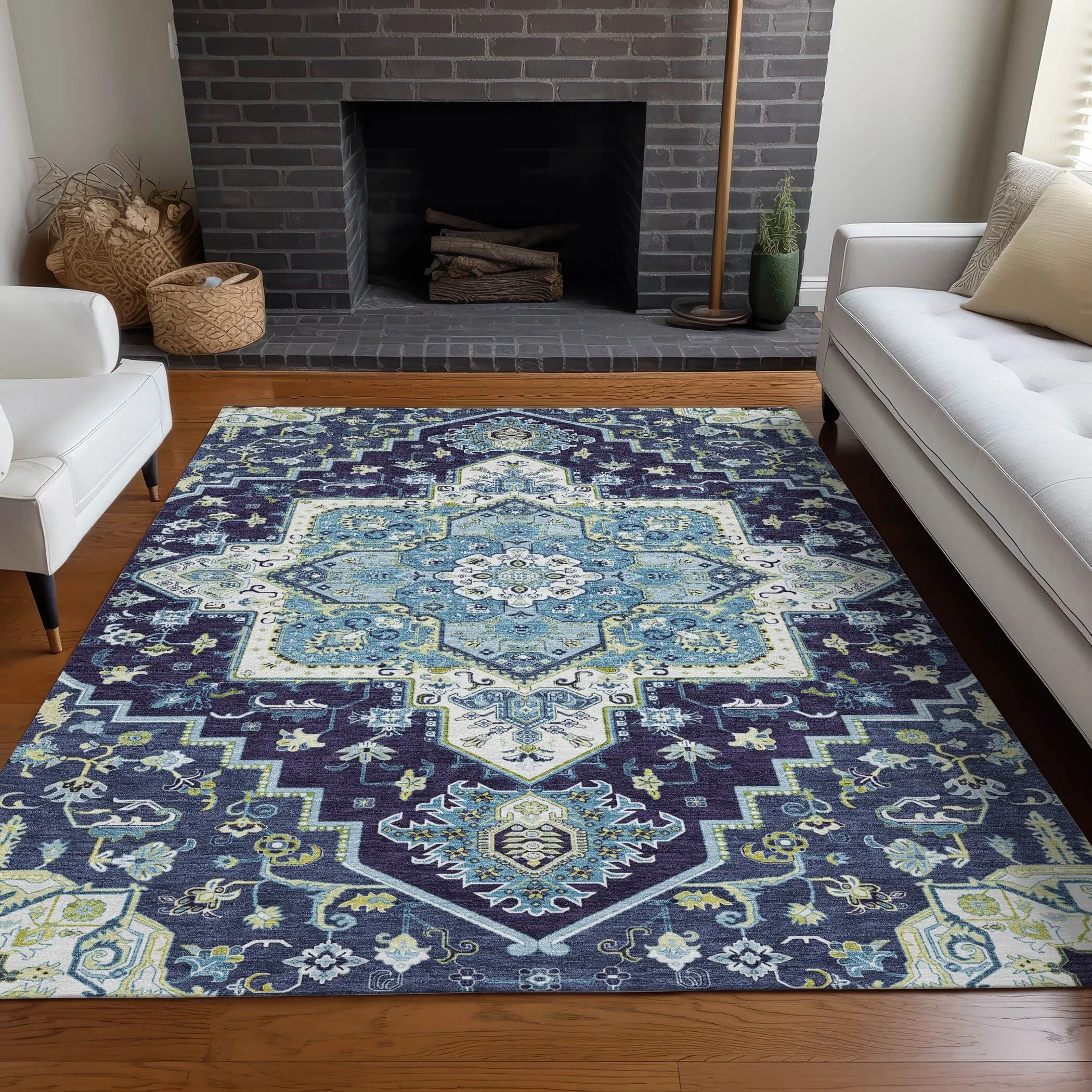 Machine Washable Indoor/ Outdoor Persian Traditional Chantille Rug