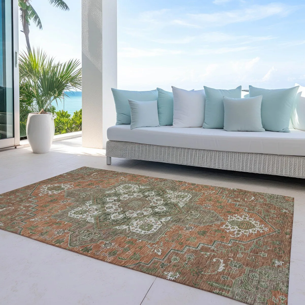 Machine Washable Indoor/ Outdoor Persian Traditional Chantille Rug