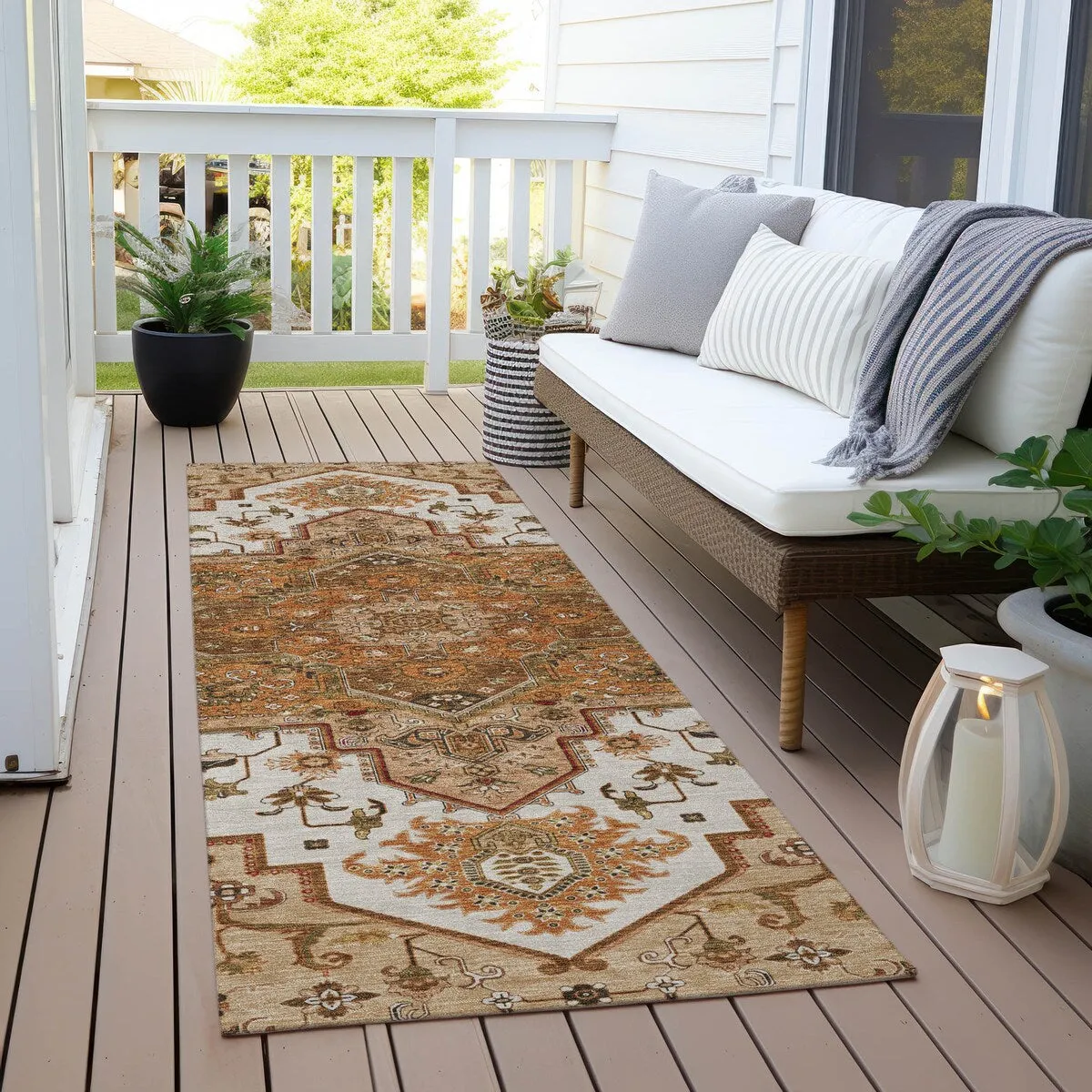 Machine Washable Indoor/ Outdoor Persian Traditional Chantille Rug