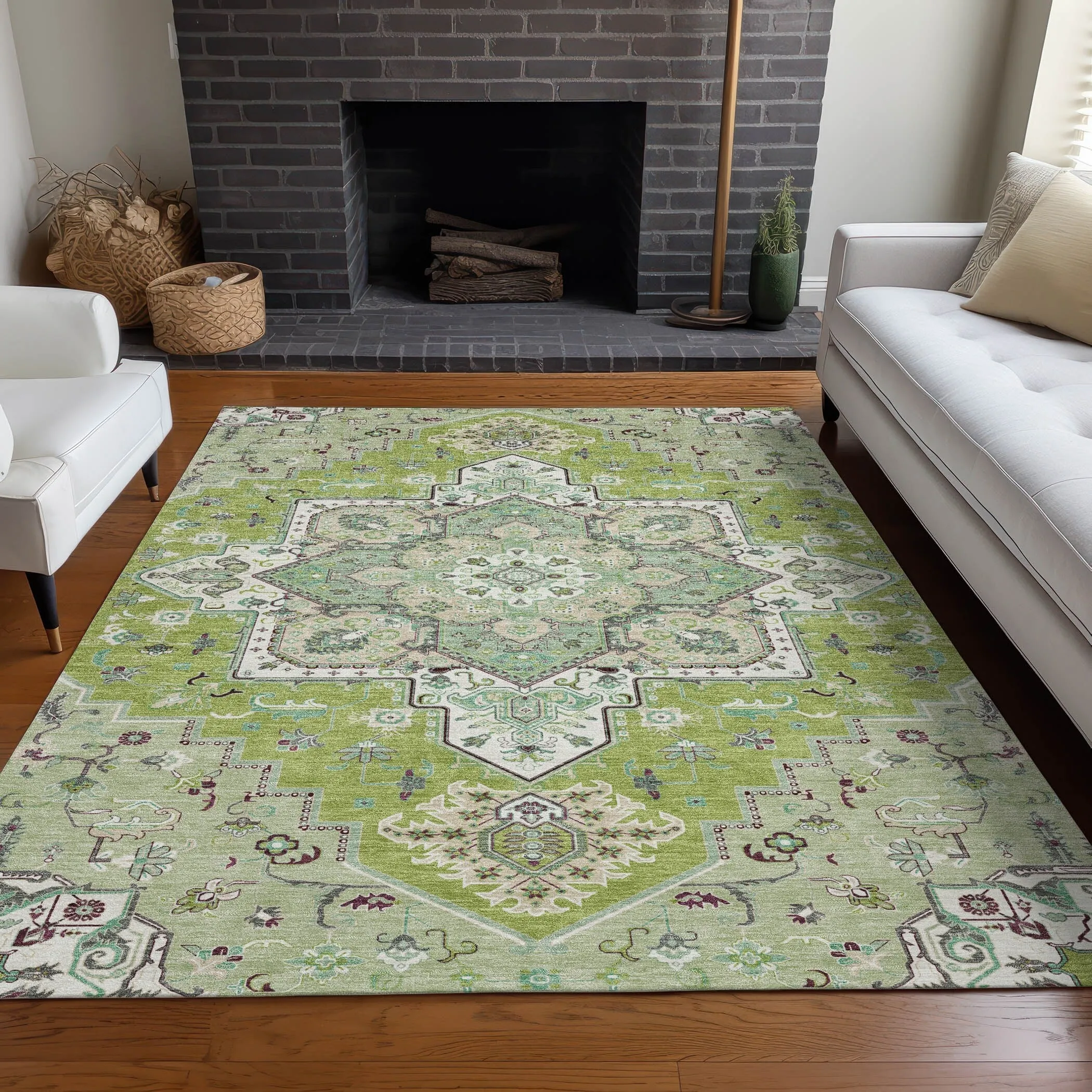 Machine Washable Indoor/ Outdoor Persian Traditional Chantille Rug
