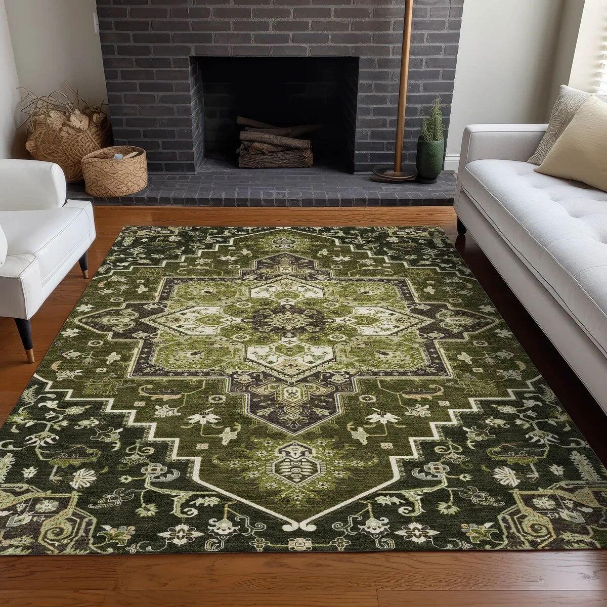 Machine Washable Indoor/ Outdoor Persian Traditional Chantille Rug