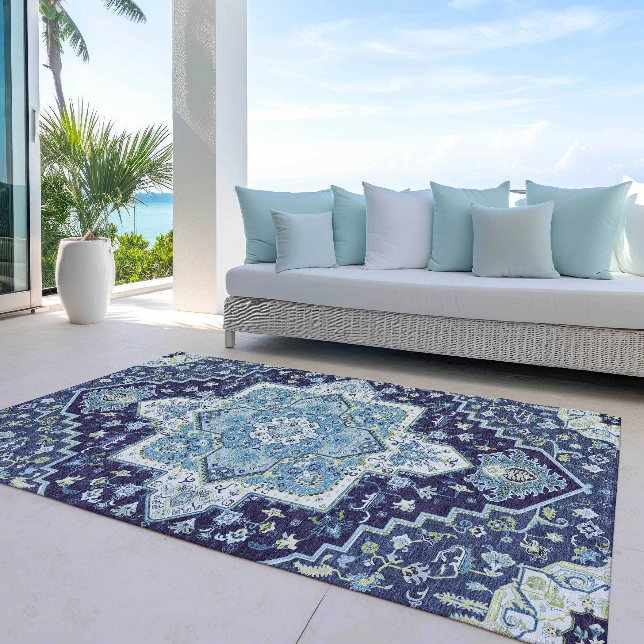 Machine Washable Indoor/ Outdoor Persian Traditional Chantille Rug