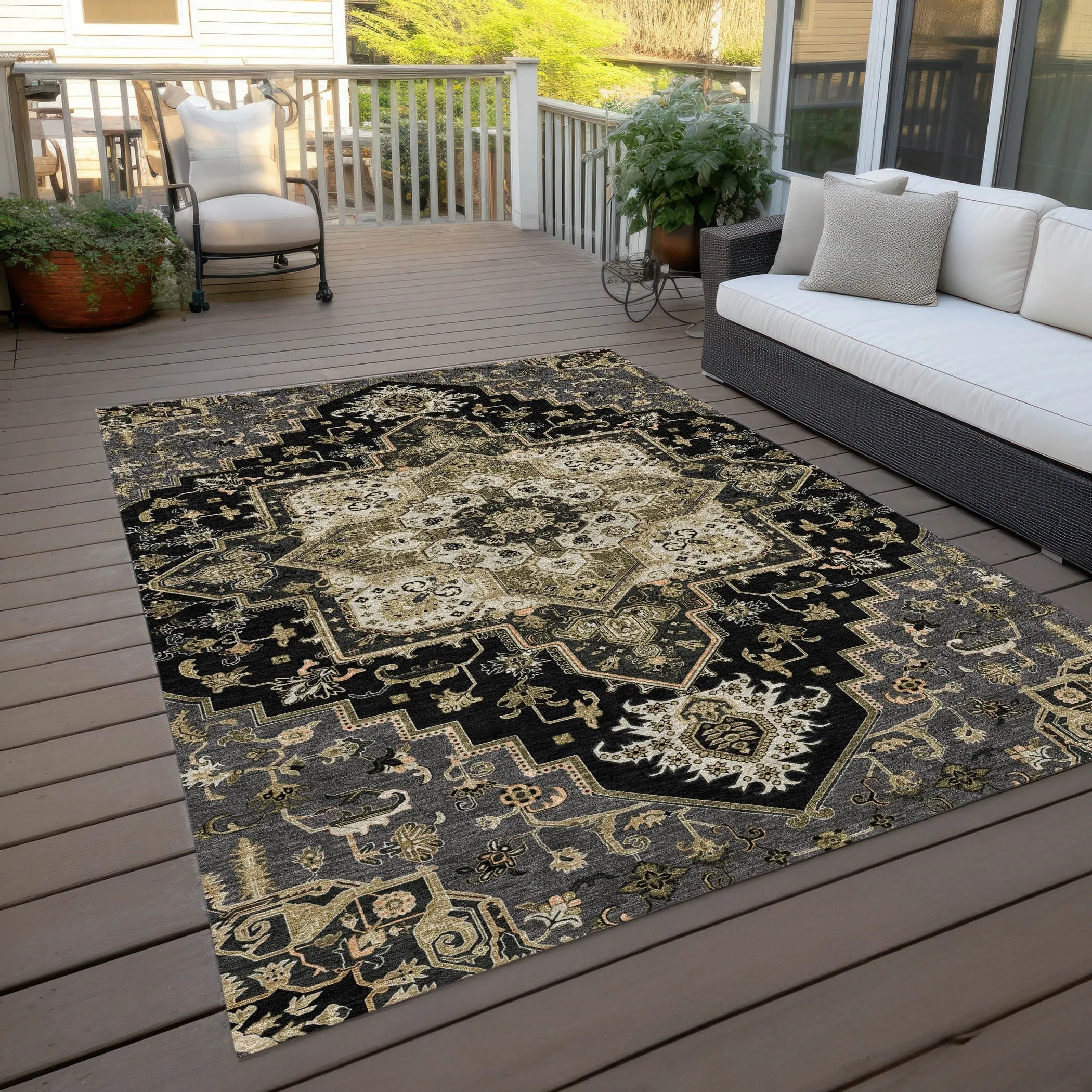 Machine Washable Indoor/ Outdoor Persian Traditional Chantille Rug