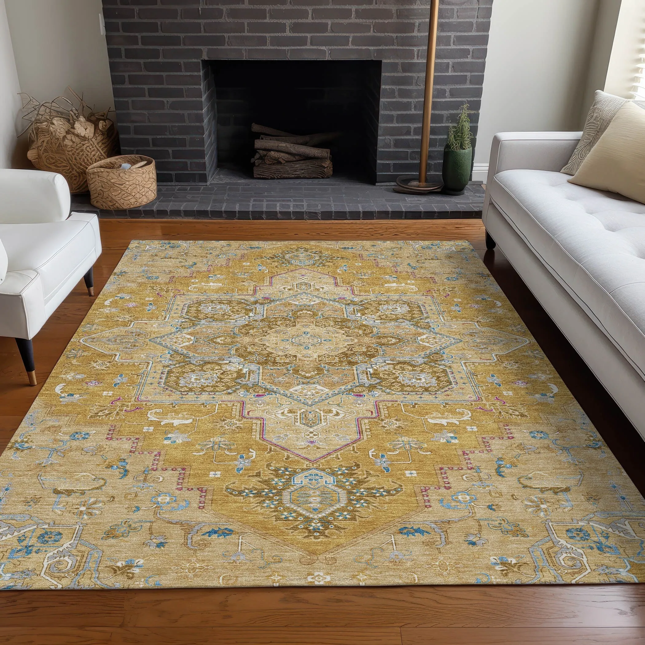 Machine Washable Indoor/ Outdoor Persian Traditional Chantille Rug