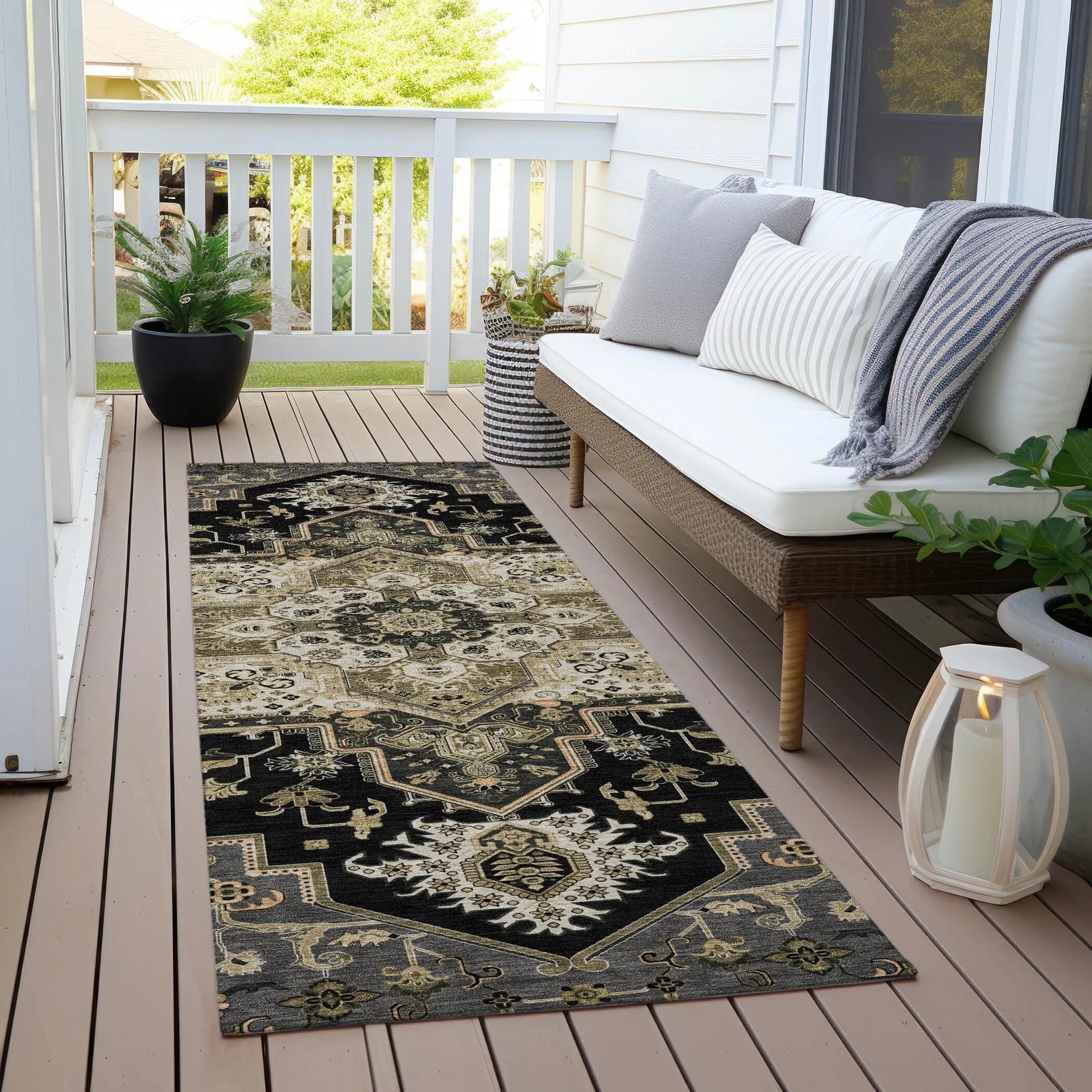 Machine Washable Indoor/ Outdoor Persian Traditional Chantille Rug