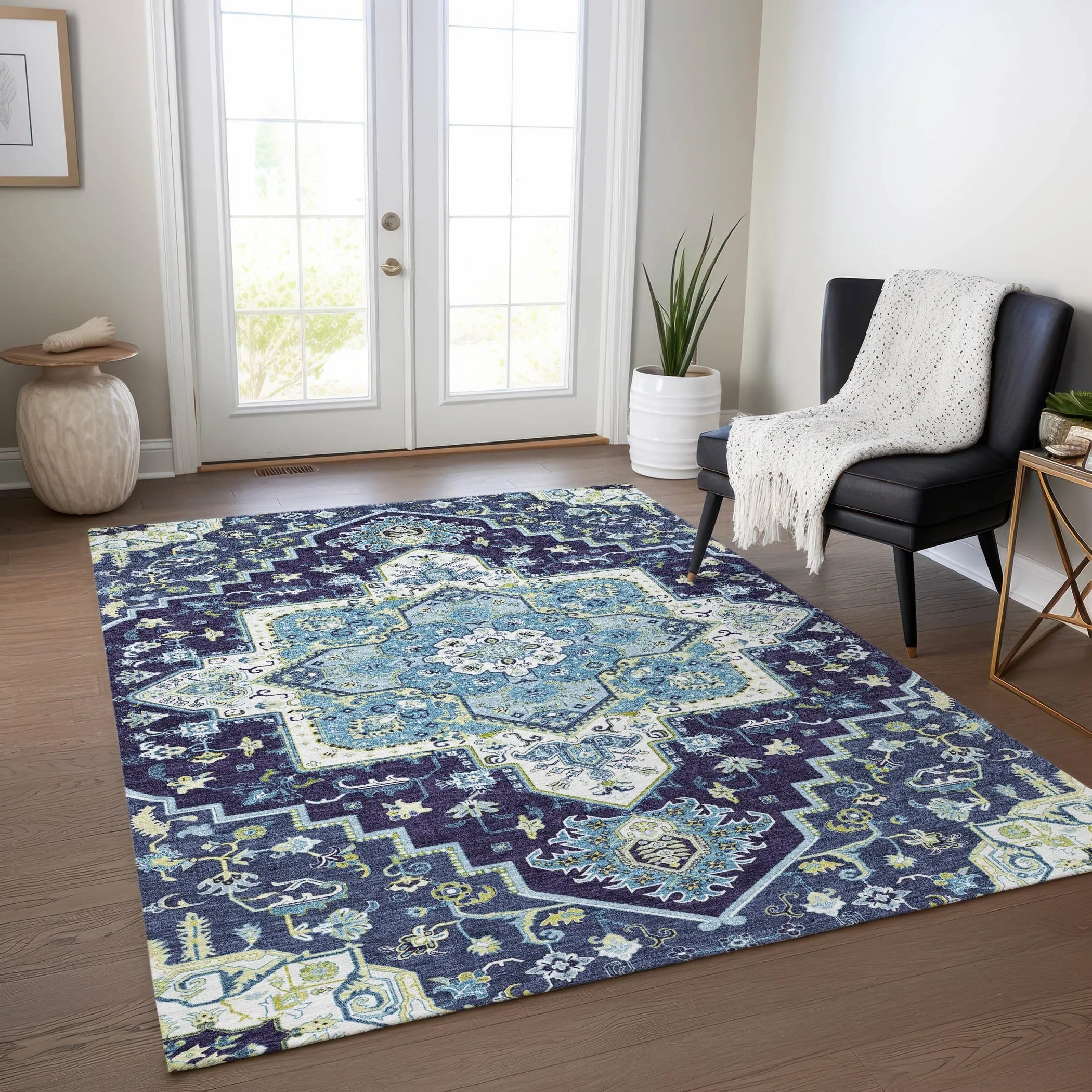 Machine Washable Indoor/ Outdoor Persian Traditional Chantille Rug