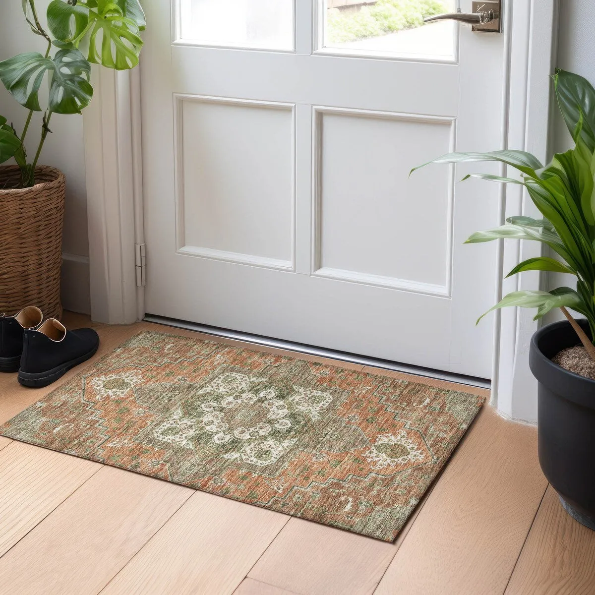 Machine Washable Indoor/ Outdoor Persian Traditional Chantille Rug