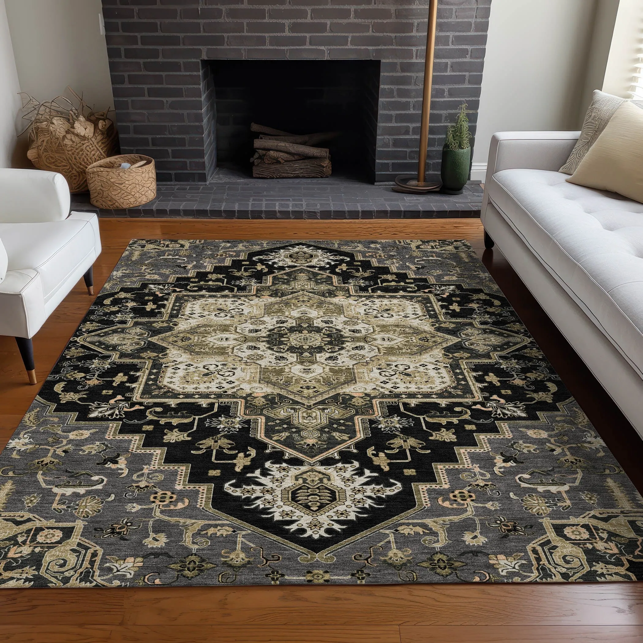 Machine Washable Indoor/ Outdoor Persian Traditional Chantille Rug