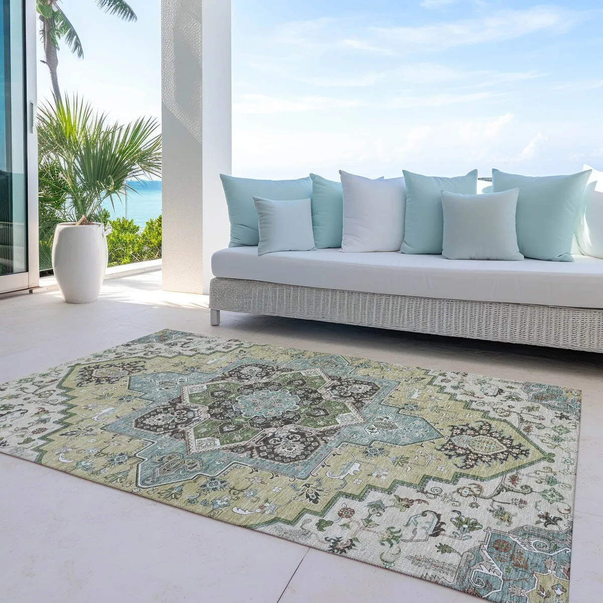 Machine Washable Indoor/ Outdoor Persian Traditional Chantille Rug