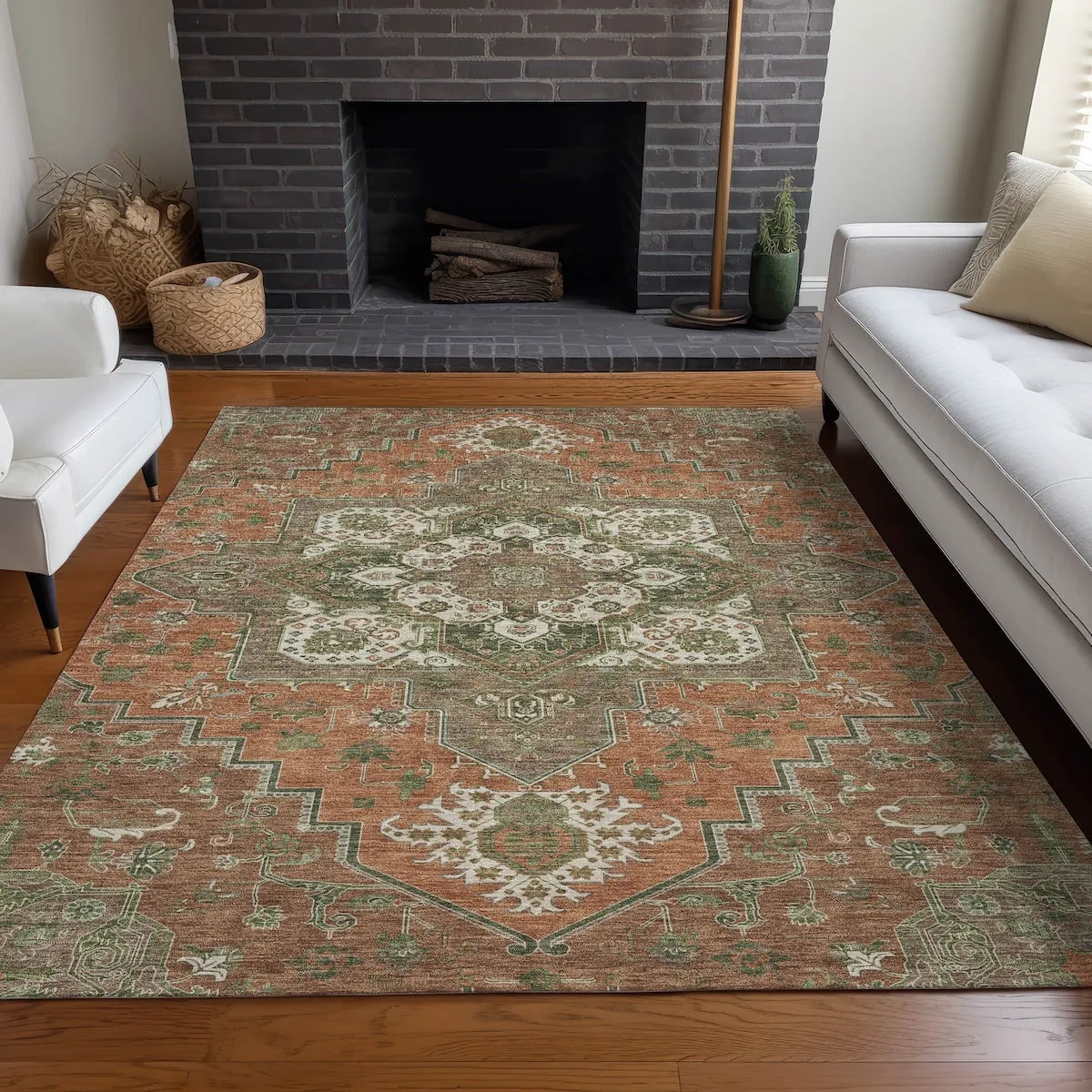 Machine Washable Indoor/ Outdoor Persian Traditional Chantille Rug