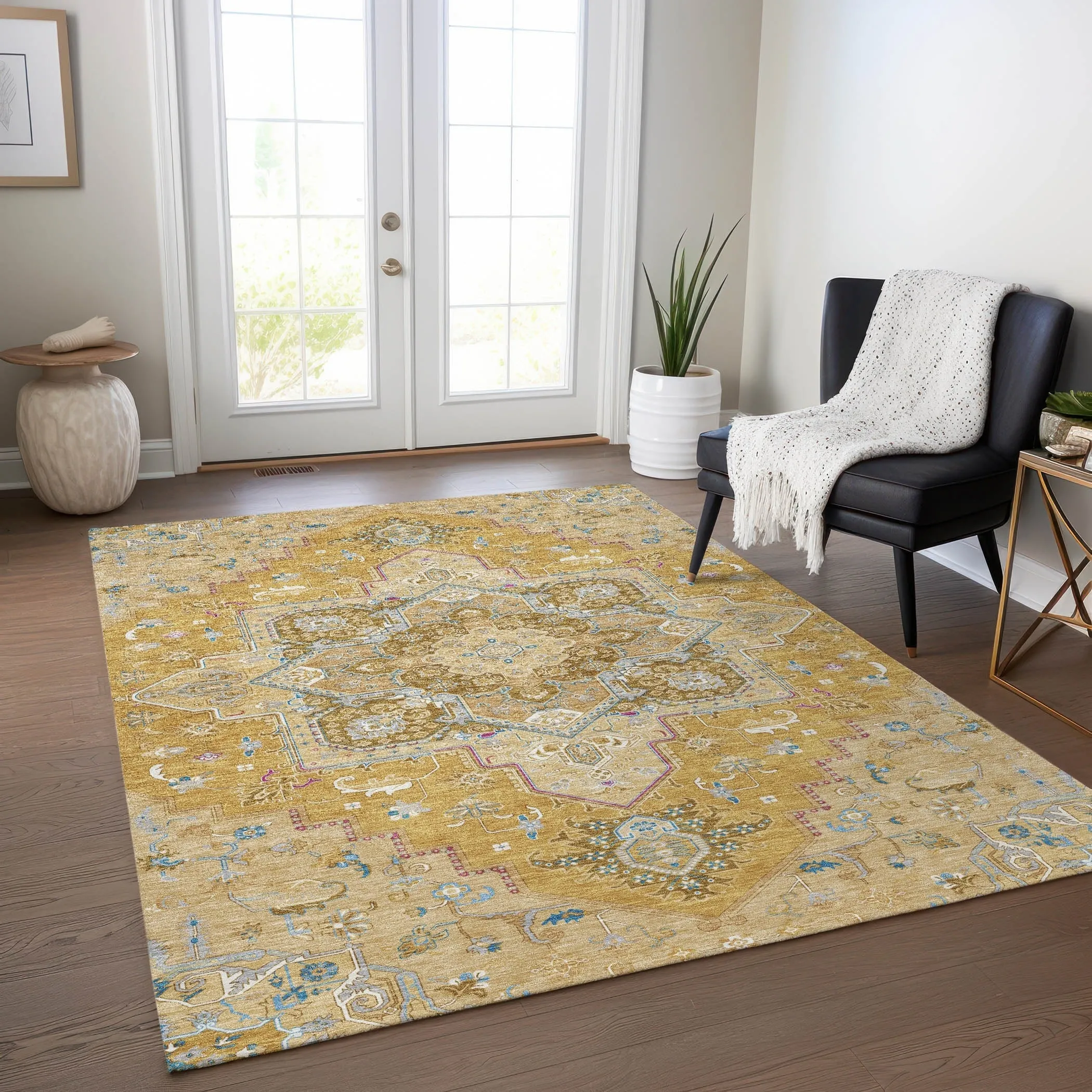 Machine Washable Indoor/ Outdoor Persian Traditional Chantille Rug