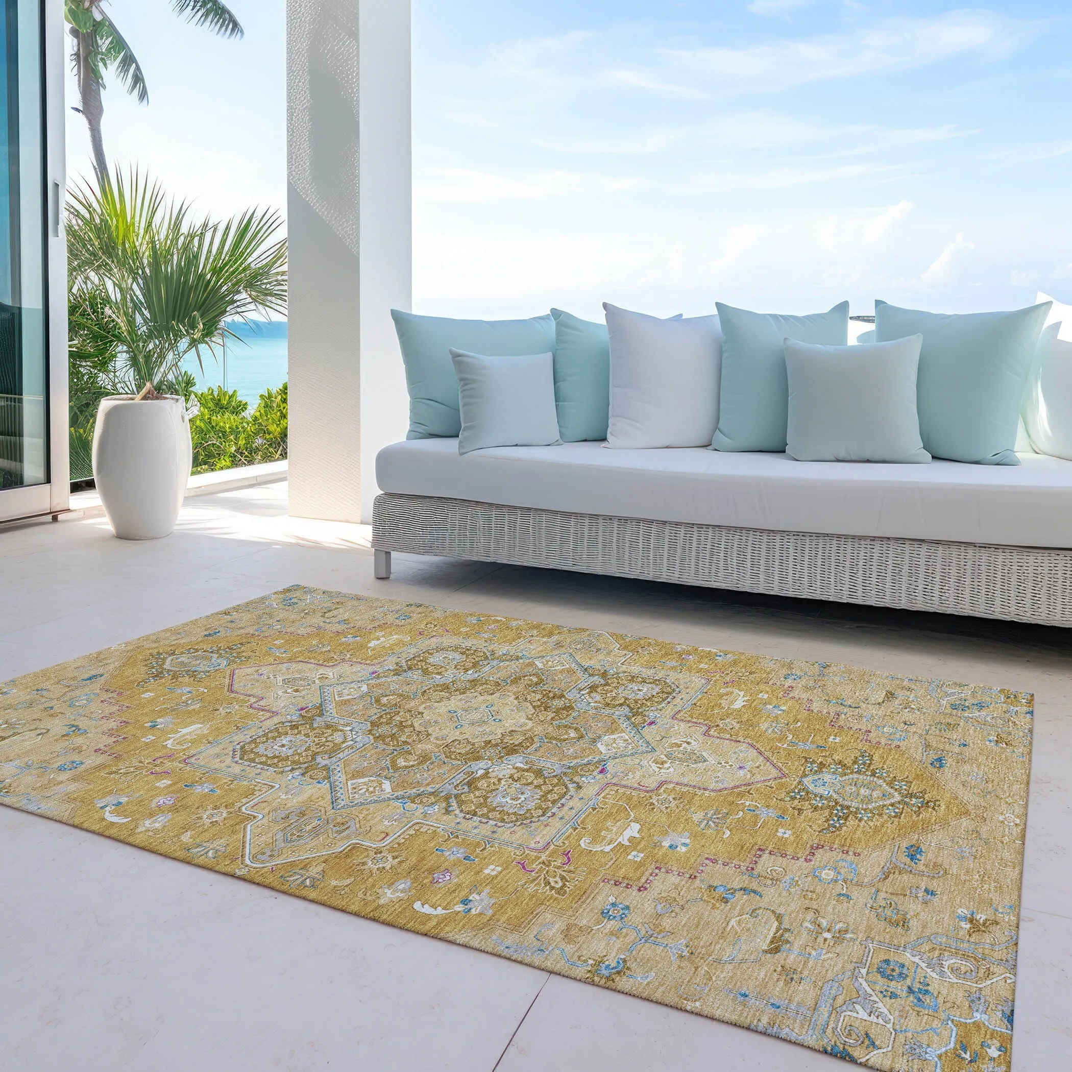 Machine Washable Indoor/ Outdoor Persian Traditional Chantille Rug