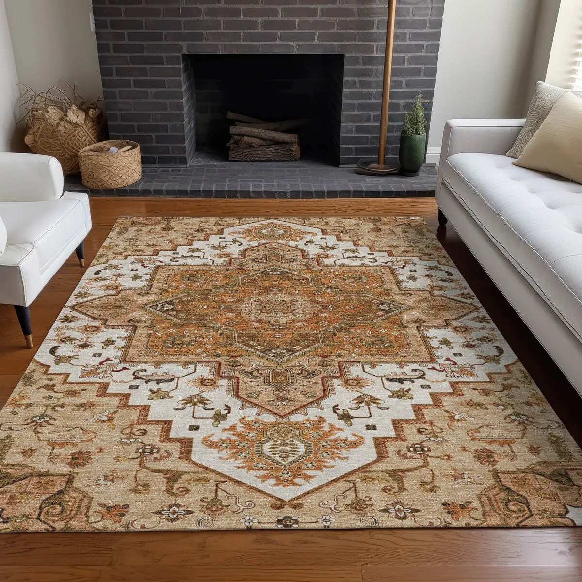 Machine Washable Indoor/ Outdoor Persian Traditional Chantille Rug