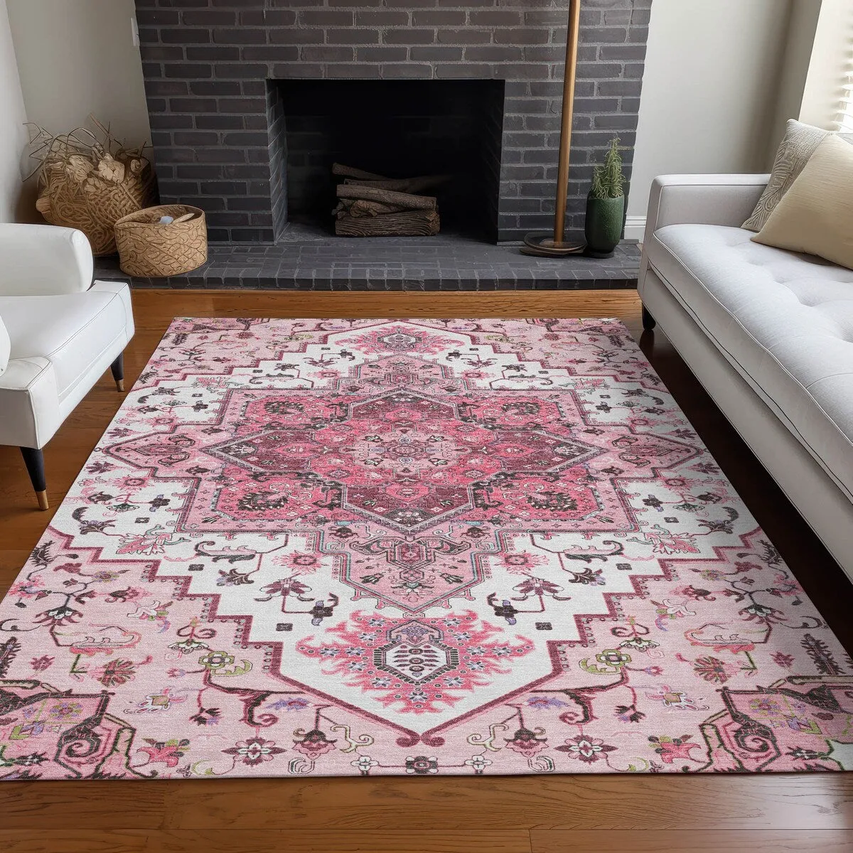 Machine Washable Indoor/ Outdoor Persian Traditional Chantille Rug