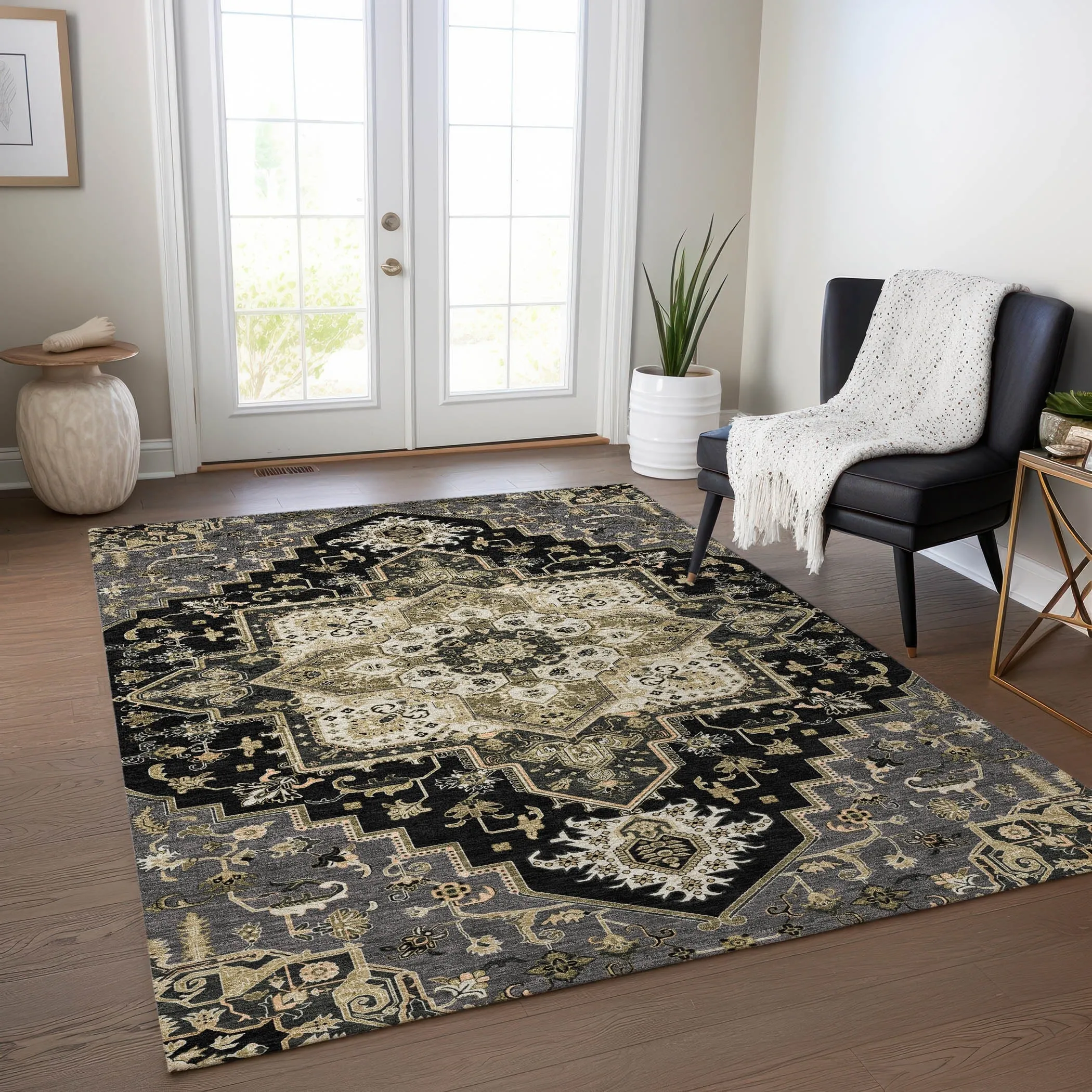 Machine Washable Indoor/ Outdoor Persian Traditional Chantille Rug