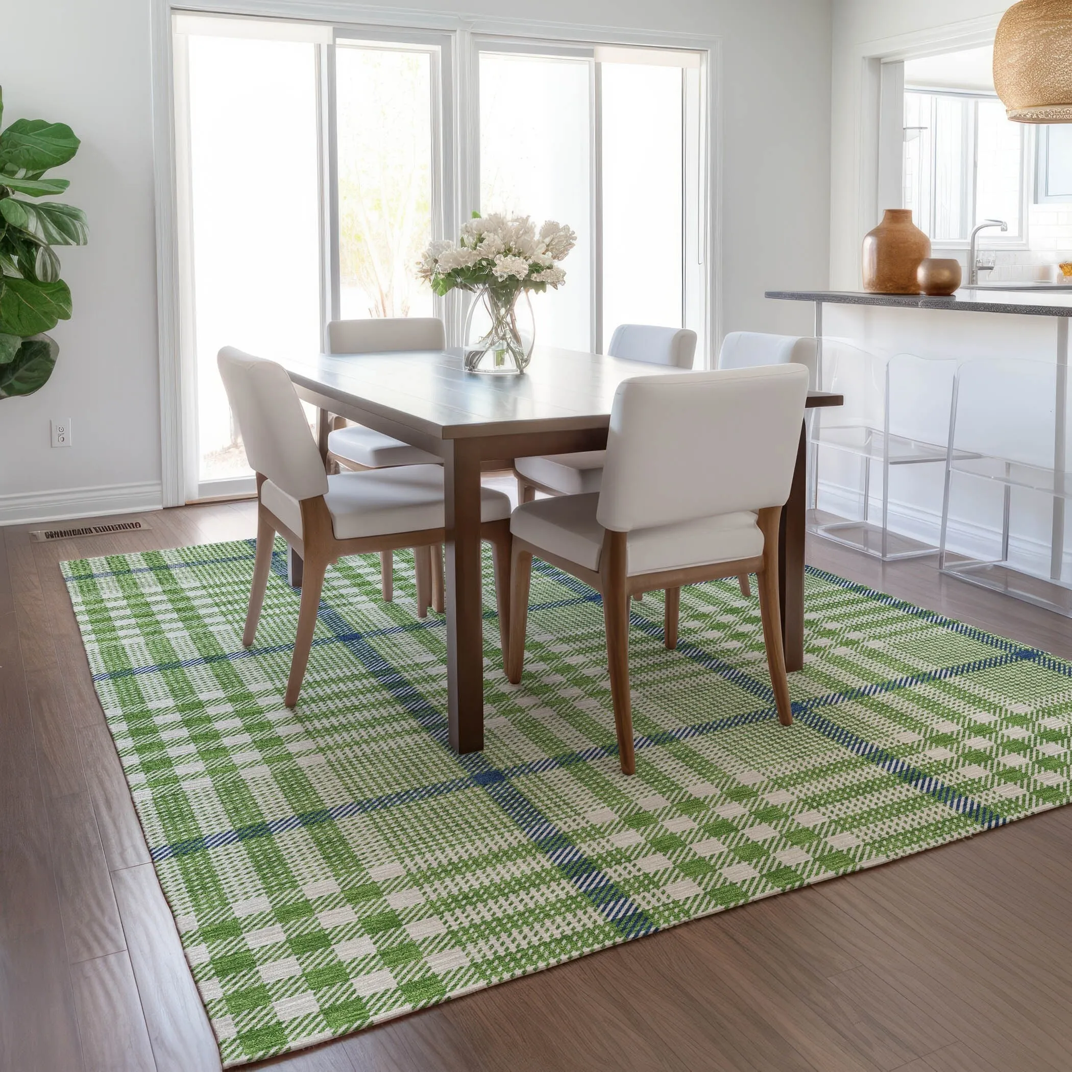 Machine Washable Indoor/ Outdoor Plaid Chantille Rug