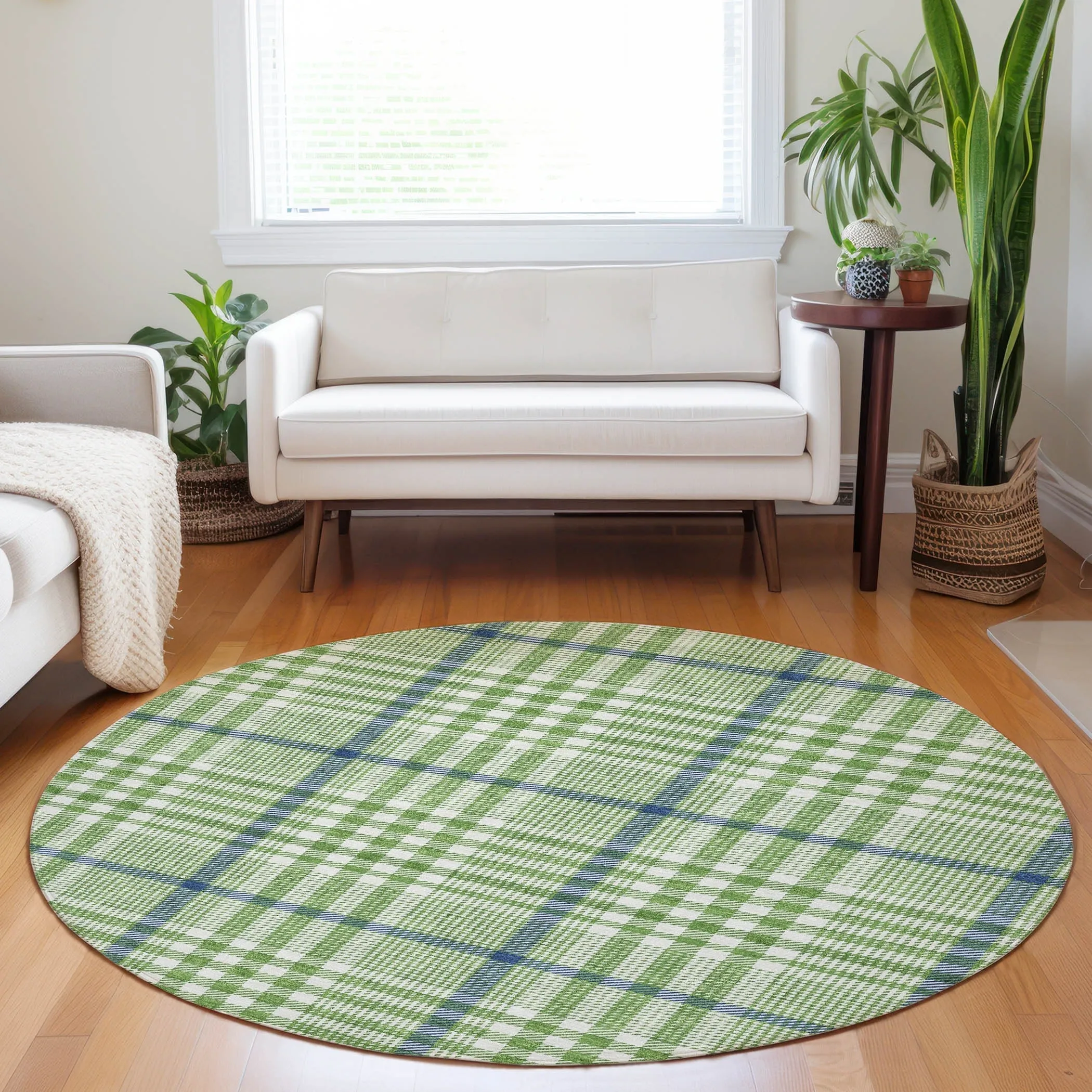 Machine Washable Indoor/ Outdoor Plaid Chantille Rug