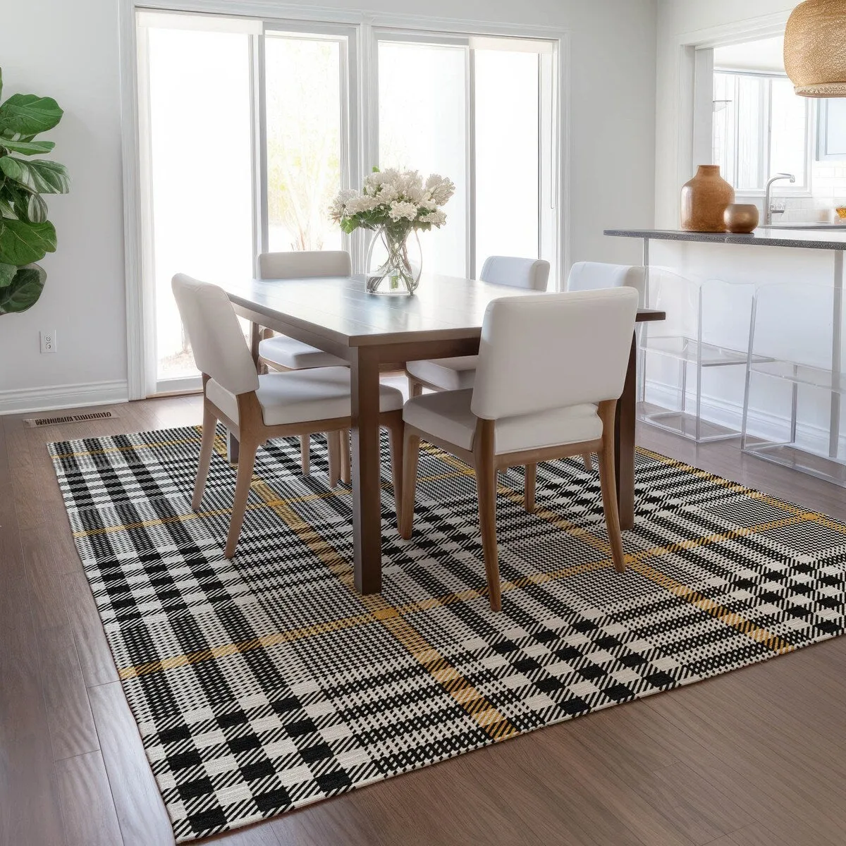 Machine Washable Indoor/ Outdoor Plaid Chantille Rug