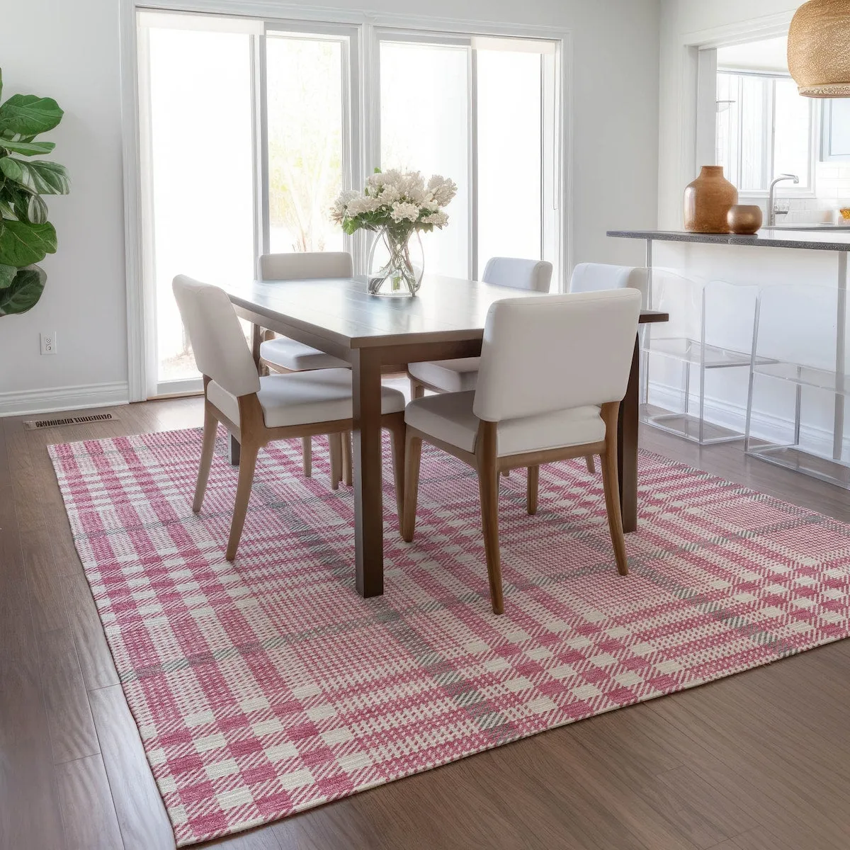 Machine Washable Indoor/ Outdoor Plaid Chantille Rug