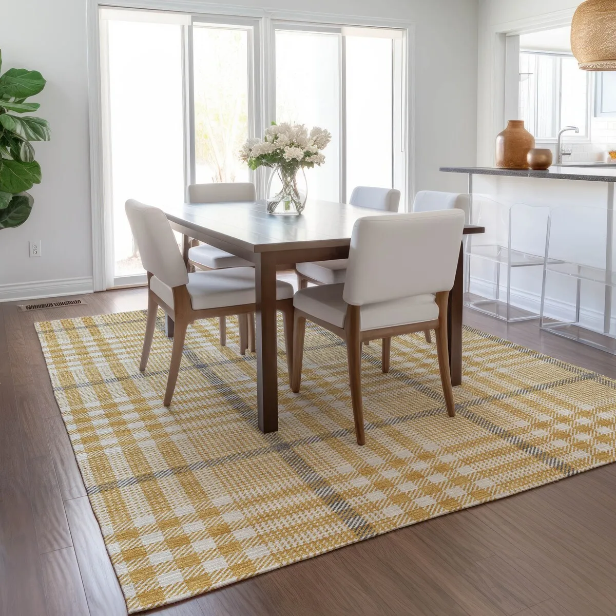 Machine Washable Indoor/ Outdoor Plaid Chantille Rug